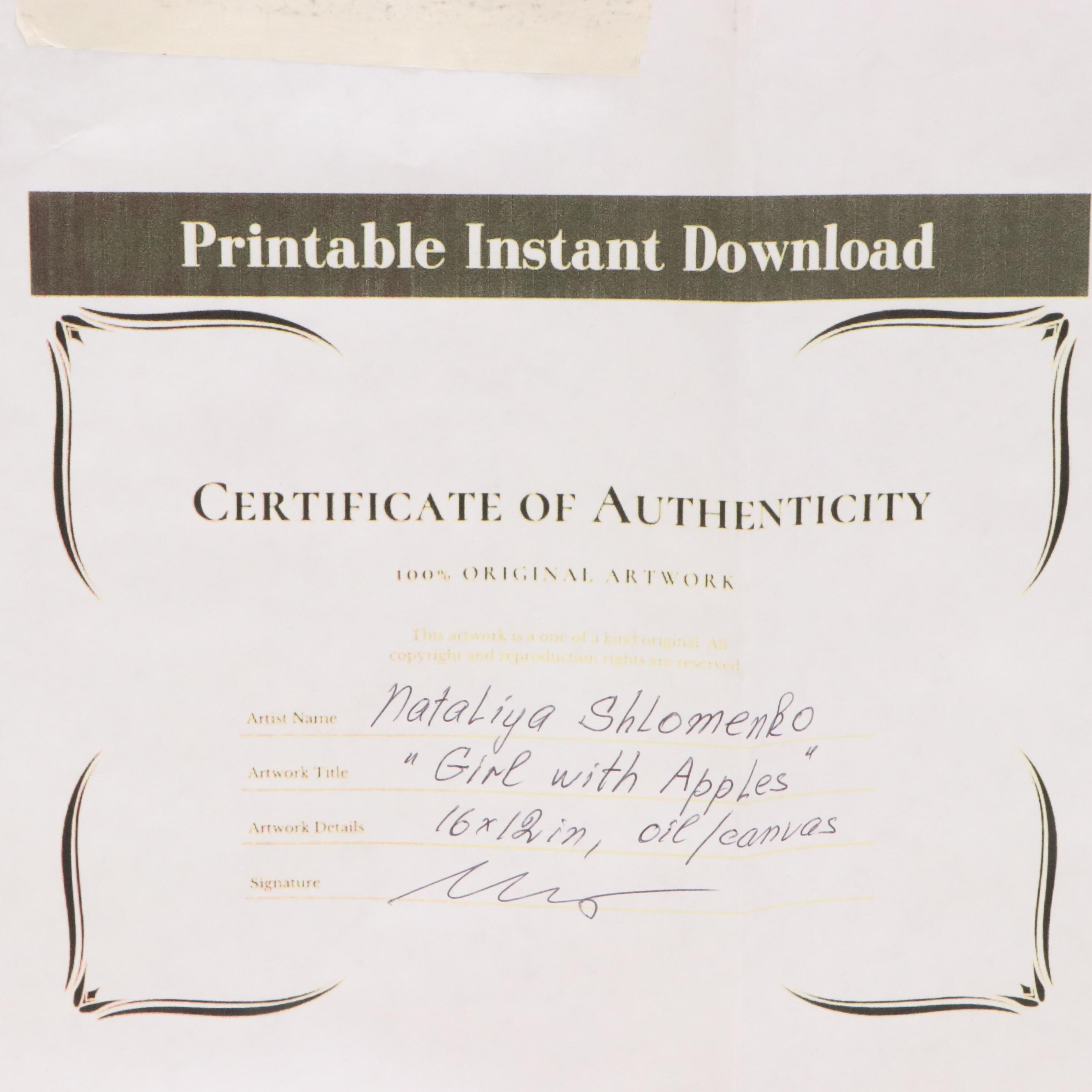 Nataliya Shlomenko Oil Painting "Girl with Apples," 21st Century