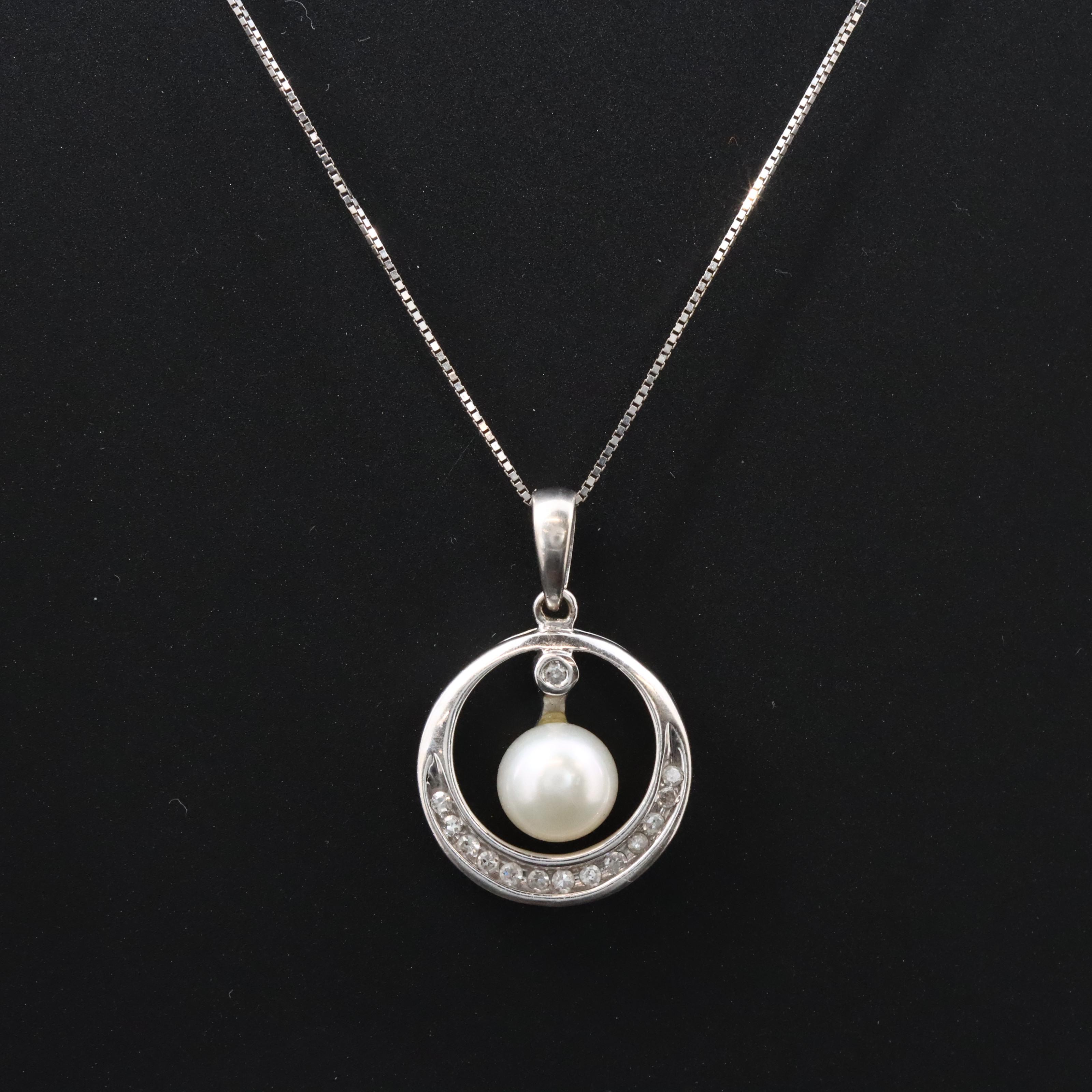 14K Pearl and Diamond Pendant Necklace
