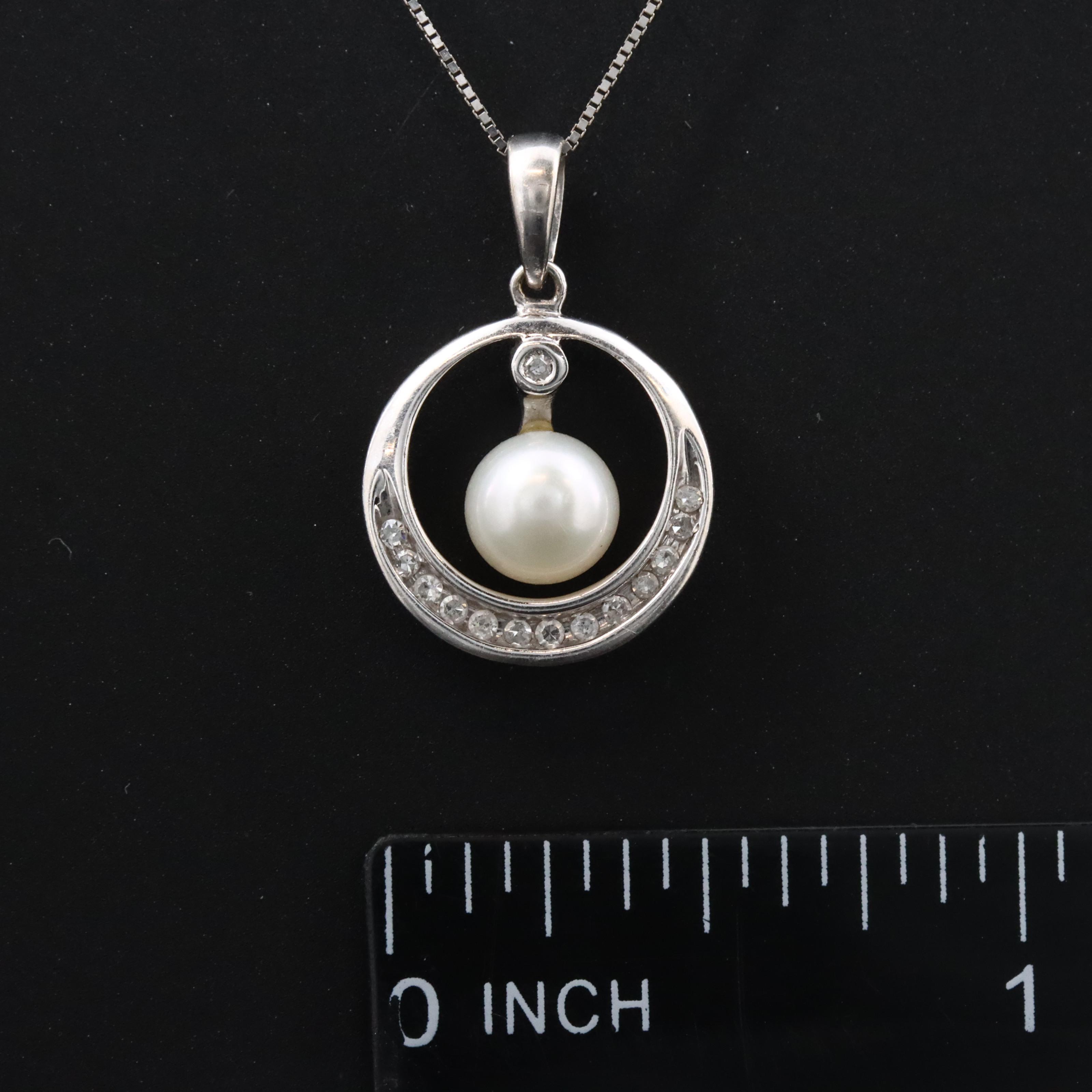 14K Pearl and Diamond Pendant Necklace