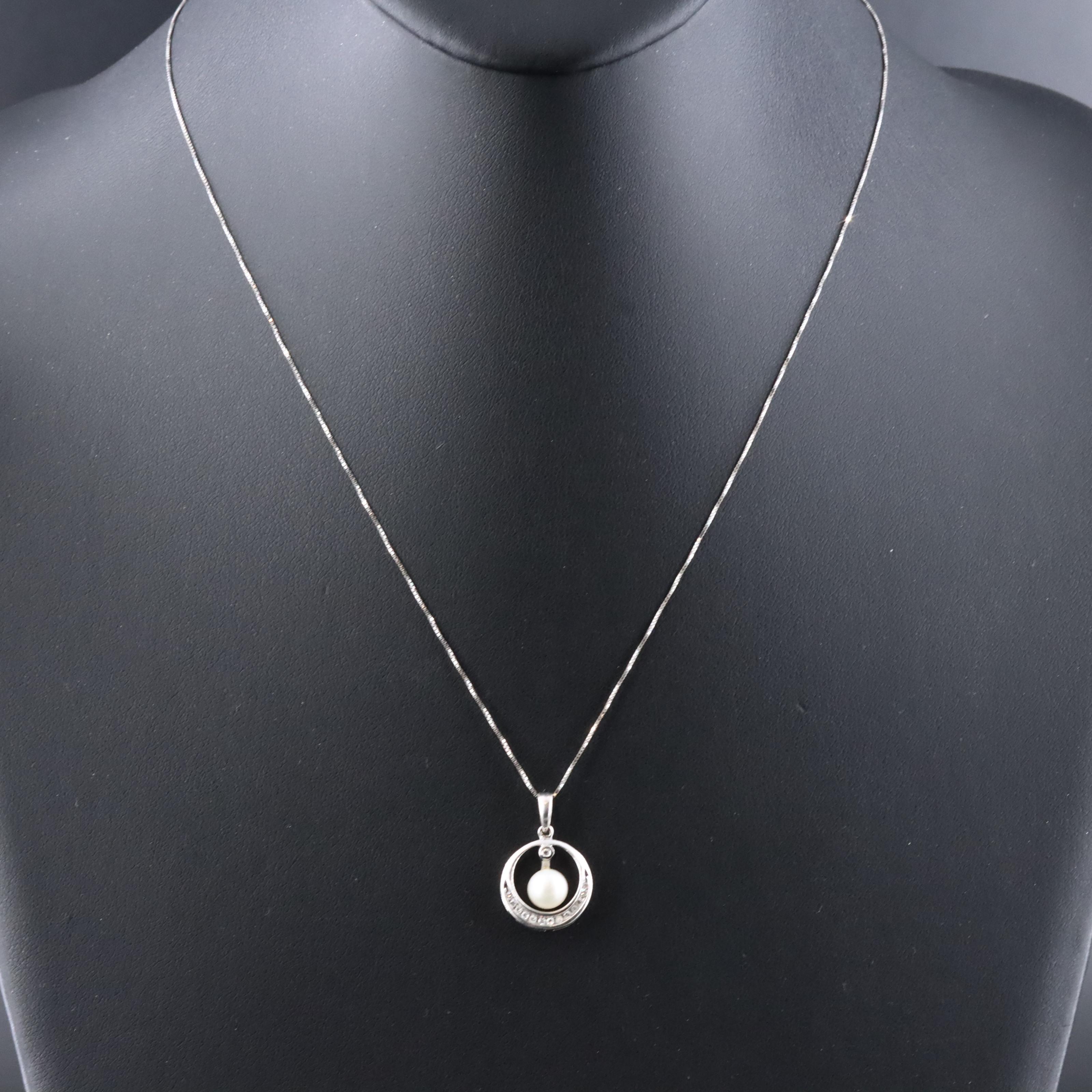 14K Pearl and Diamond Pendant Necklace
