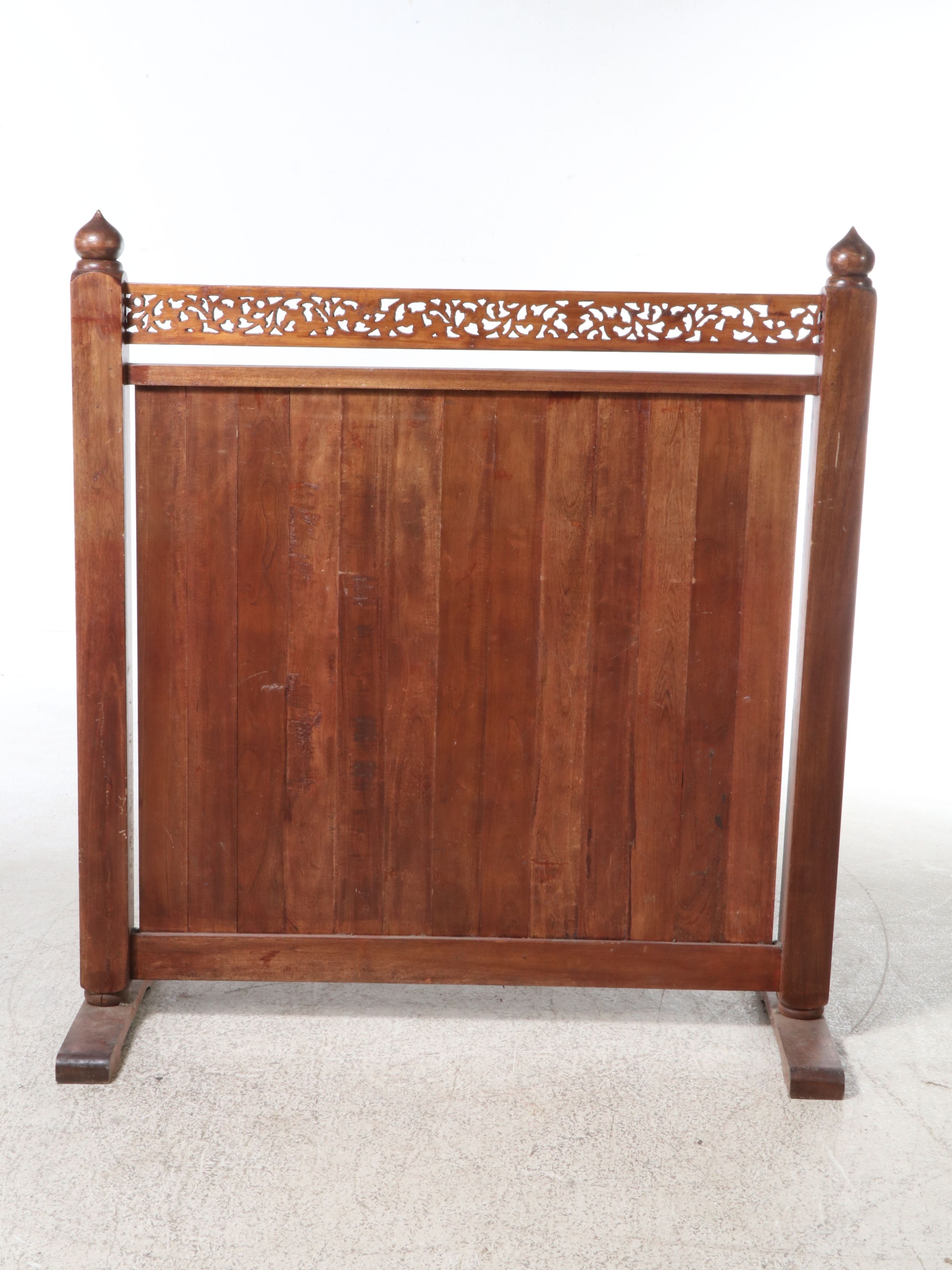 Wood Fireplace Screen with Carved Top Rail, Early 20th Century