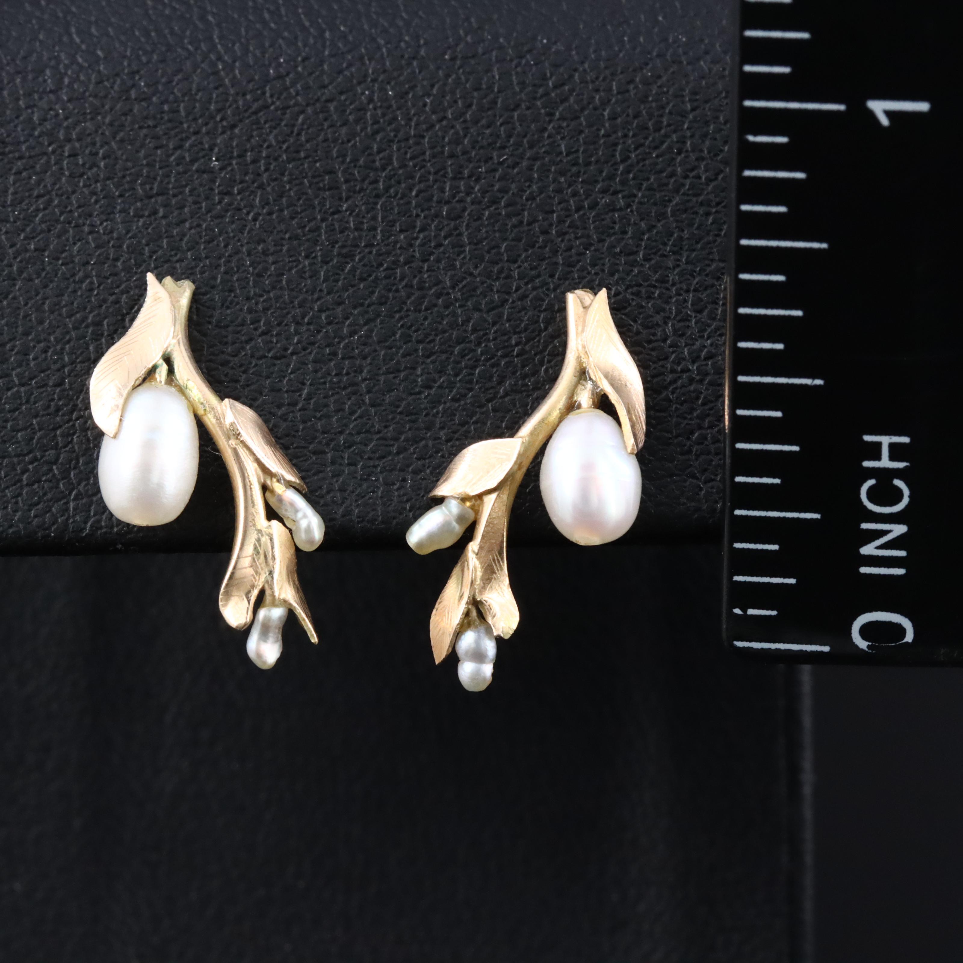 14K Pearl Olive Branch Earrings
