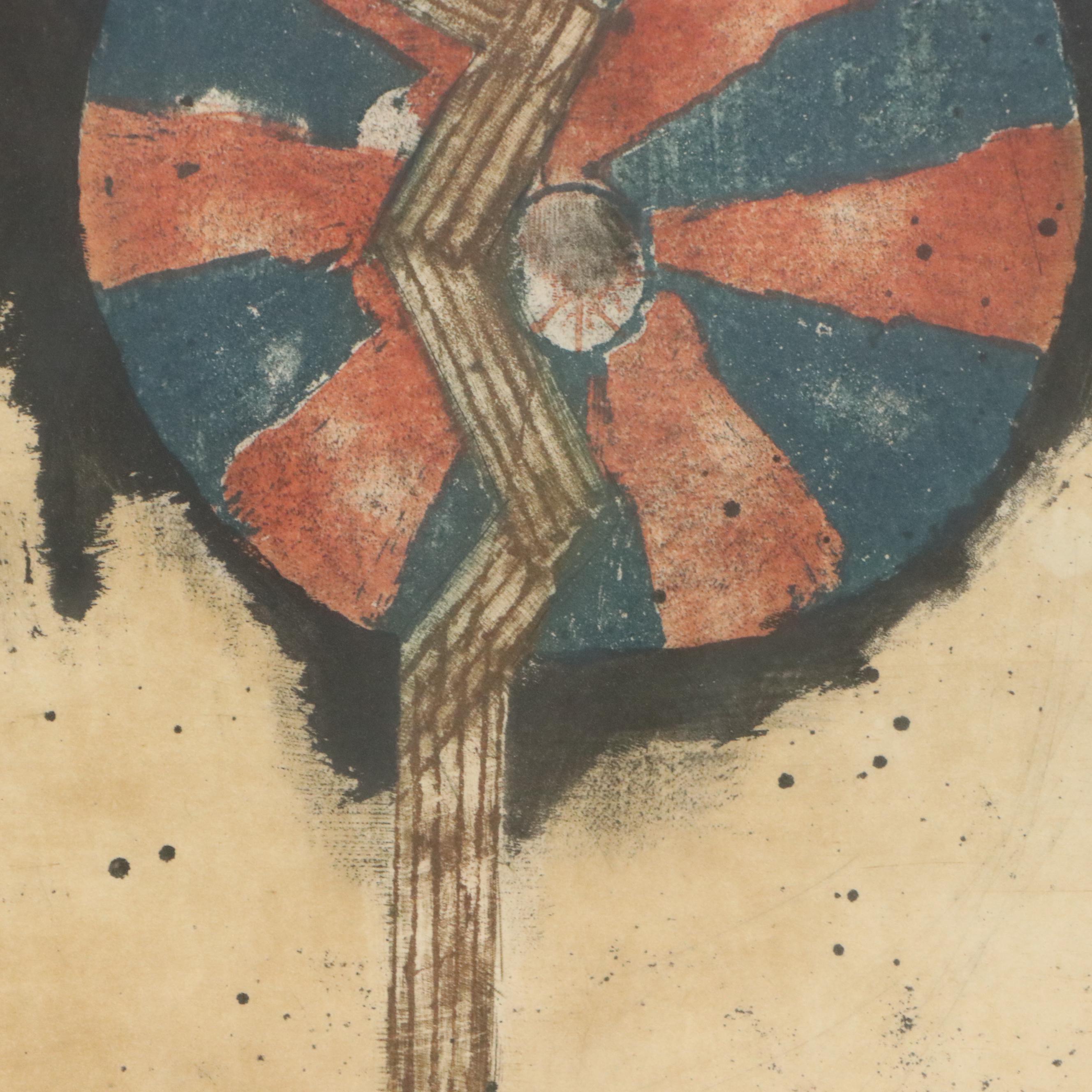 Johnny Friedlaender Aquatint Etching à la Poupée "Les Coqs," Mid-20th C.