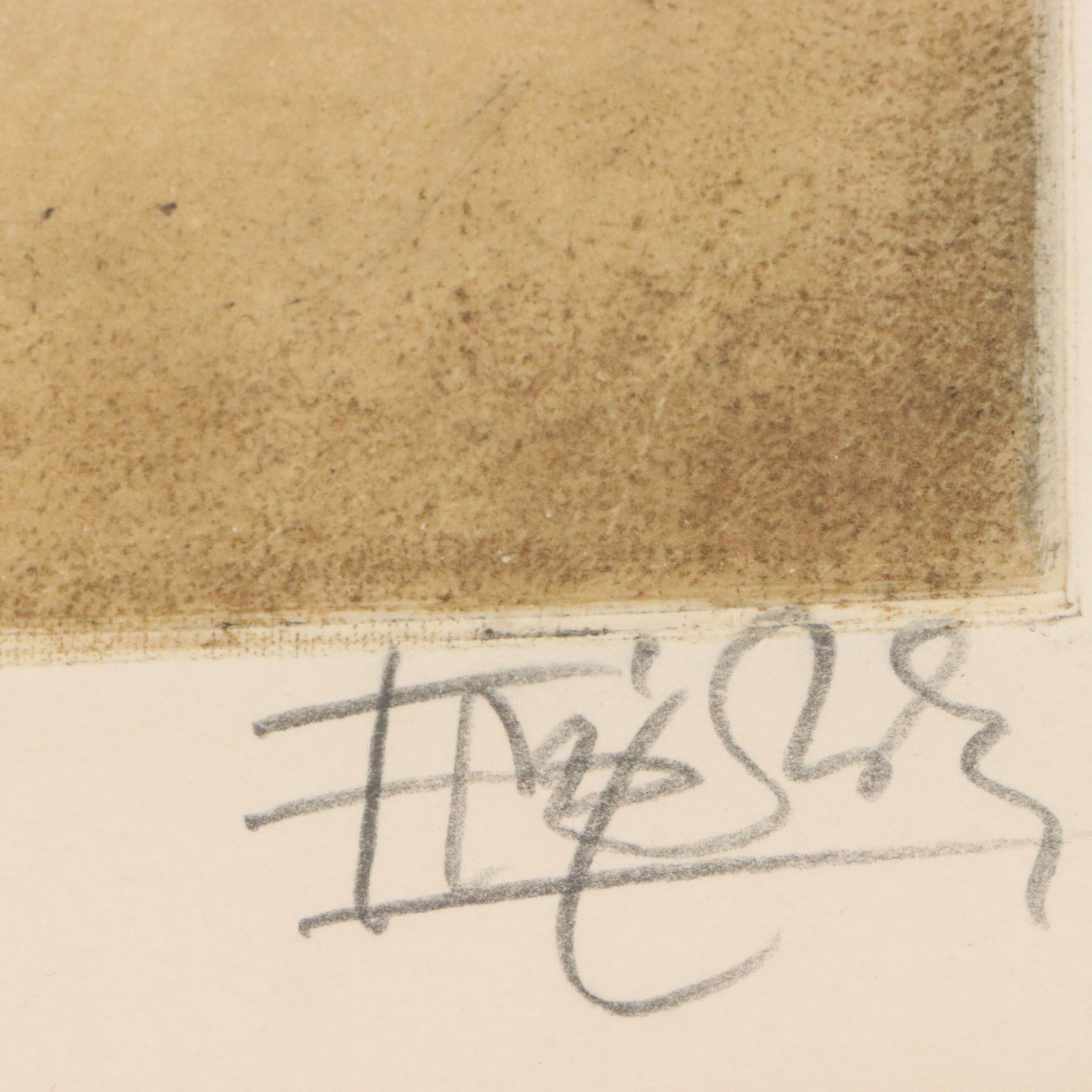 Johnny Friedlaender Aquatint Etching à la Poupée "Les Coqs," Mid-20th C.