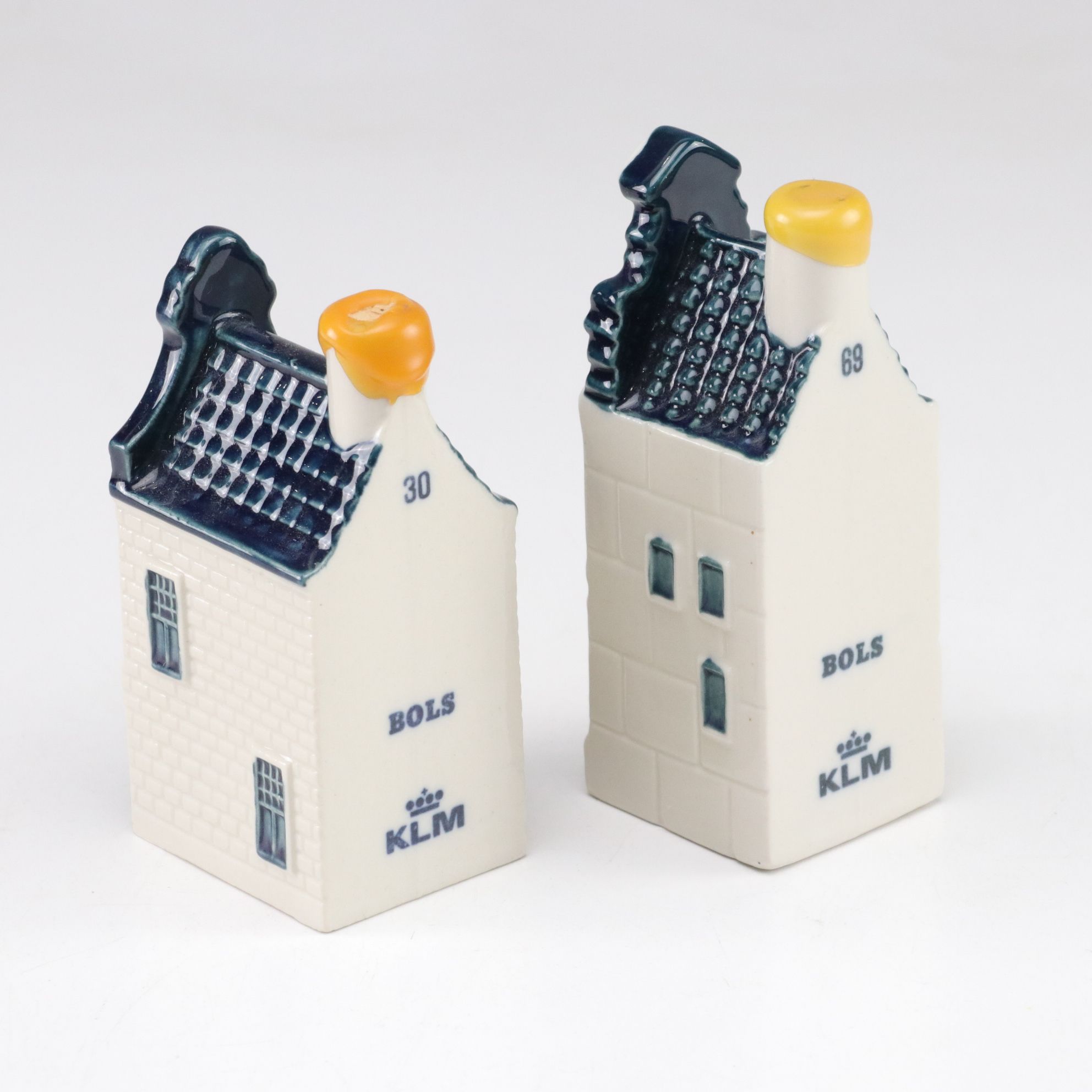 KLM Novelty Blue Delft Miniature Canal House Genever Bottles