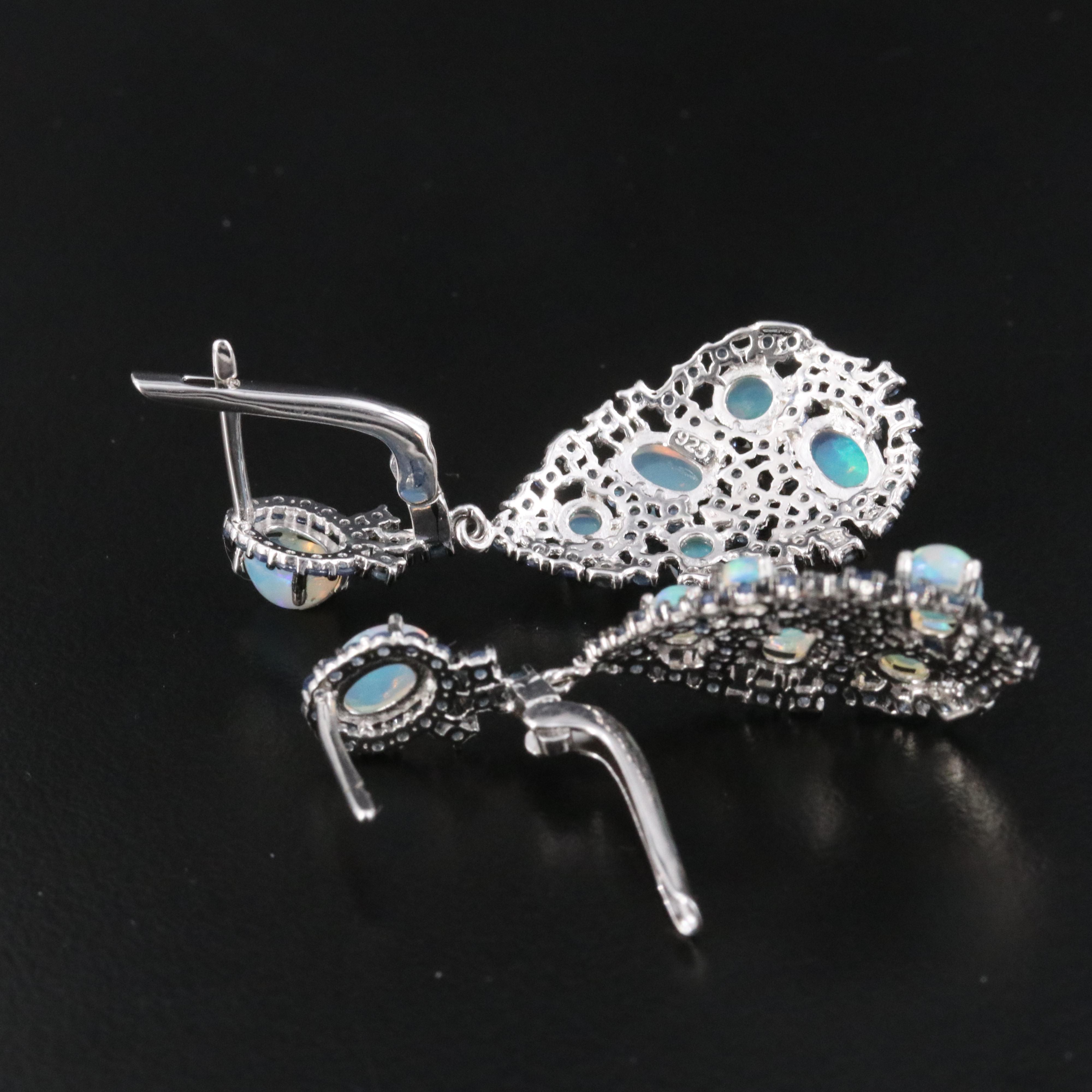 Sterling Opal and Sapphire Drop Earrings