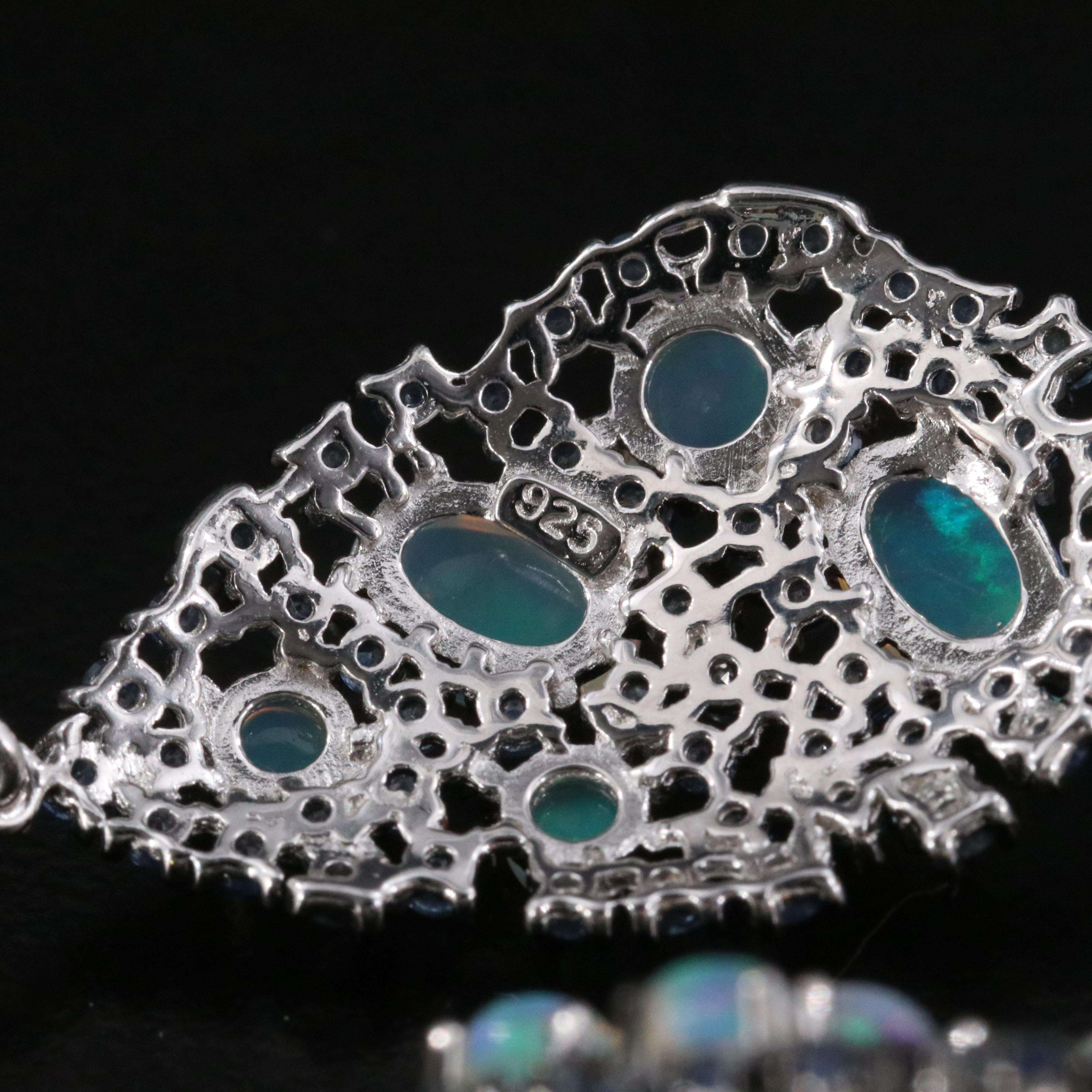 Sterling Opal and Sapphire Drop Earrings