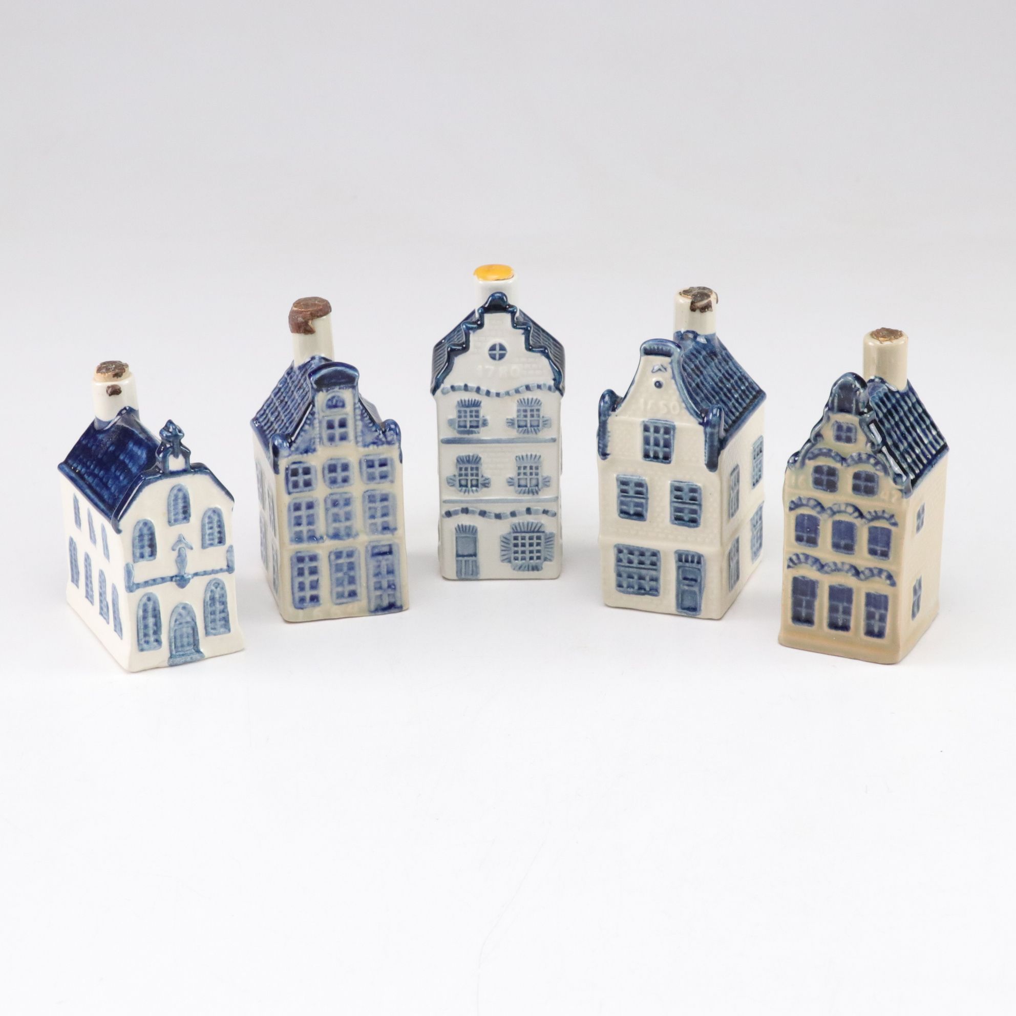 KLM Delft Blue Miniature House Shaped Genever Bottles