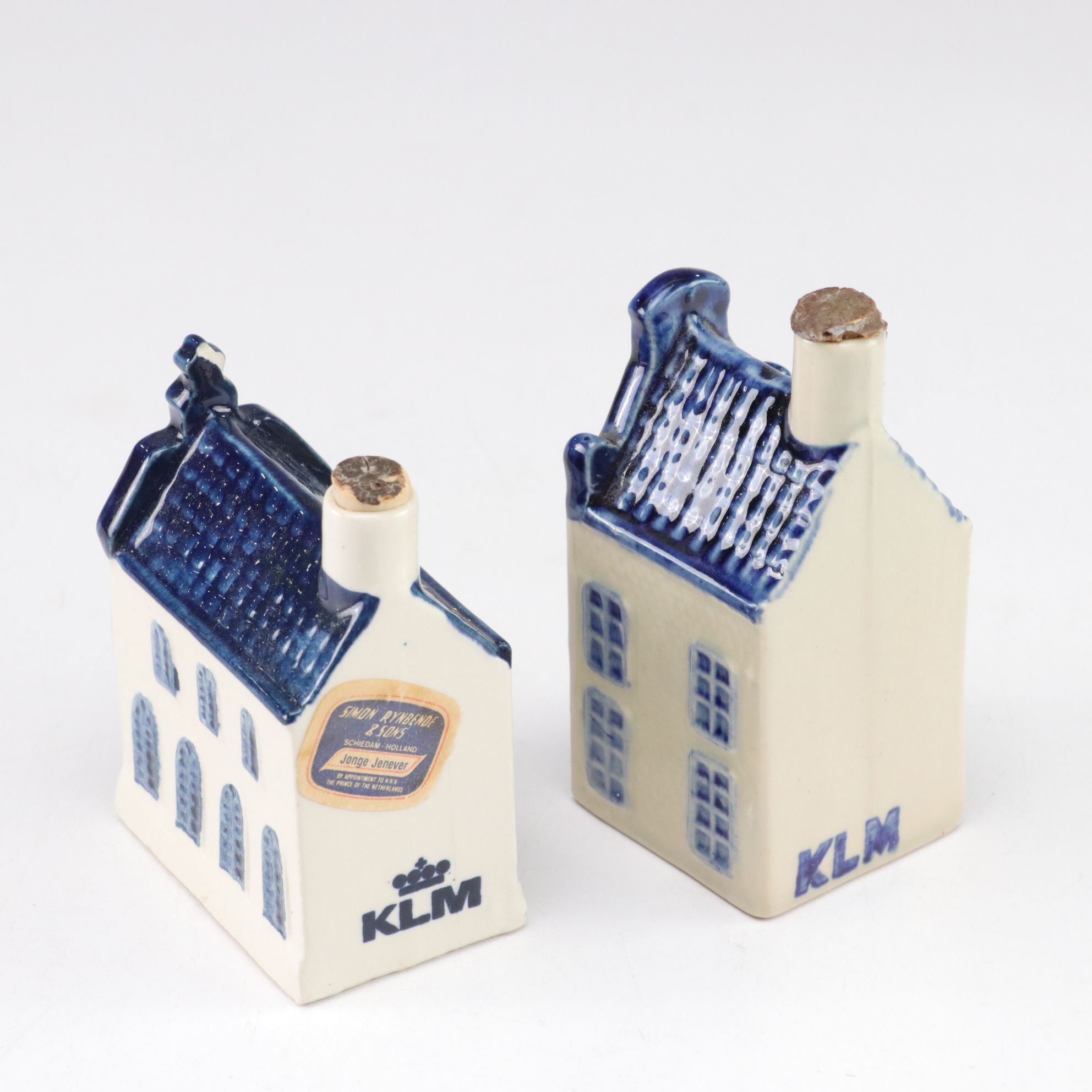 KLM Delft Blue Miniature House Shaped Genever Bottles