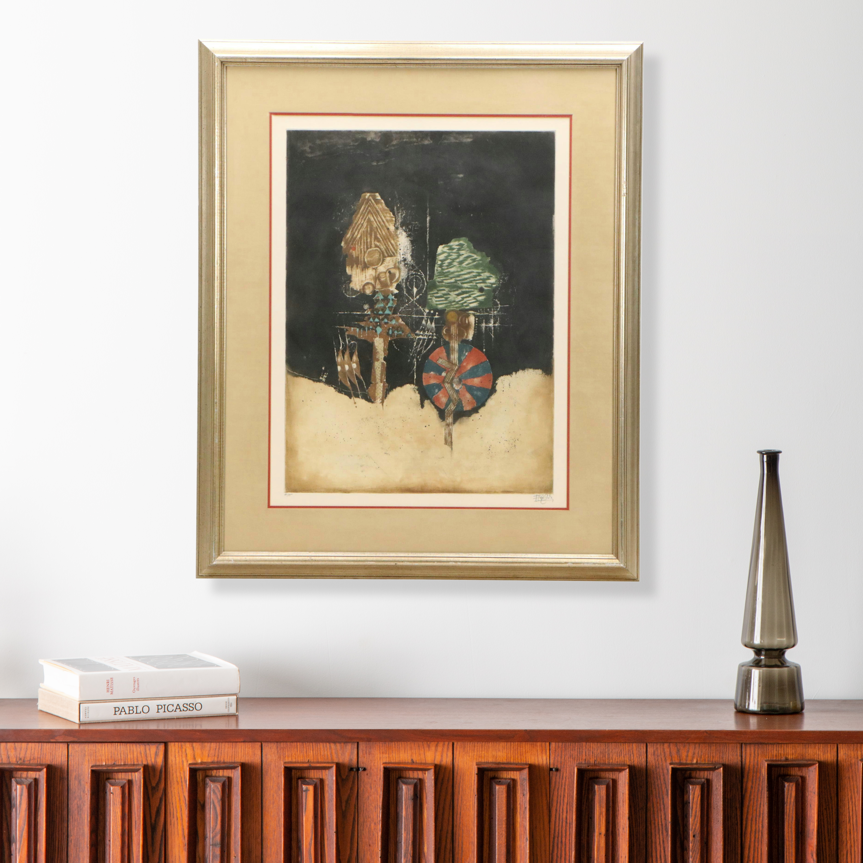 Johnny Friedlaender Aquatint Etching à la Poupée "Les Coqs," Mid-20th C.