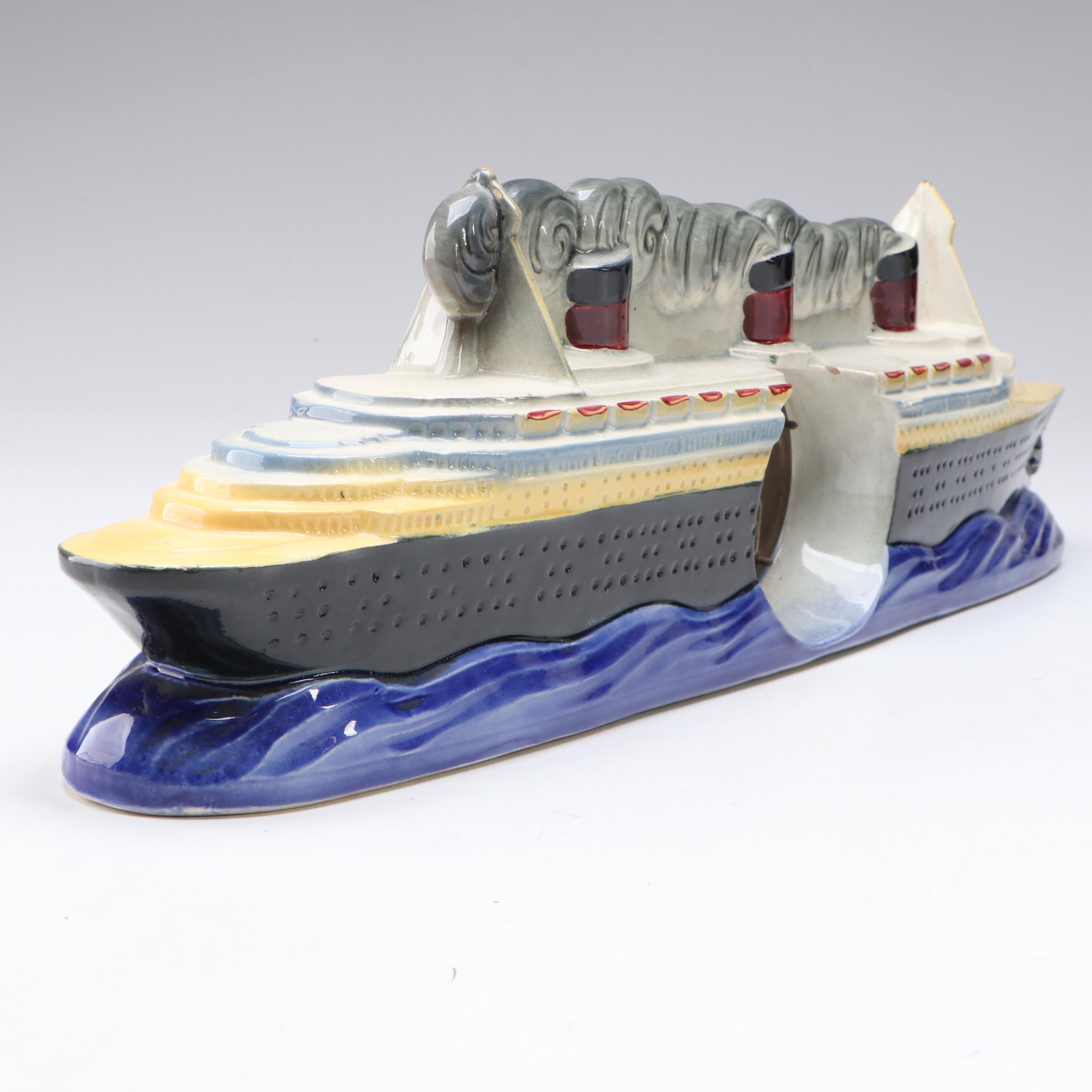 S.S. Normandie Ceramic Ship Novelty Clock, 1930s