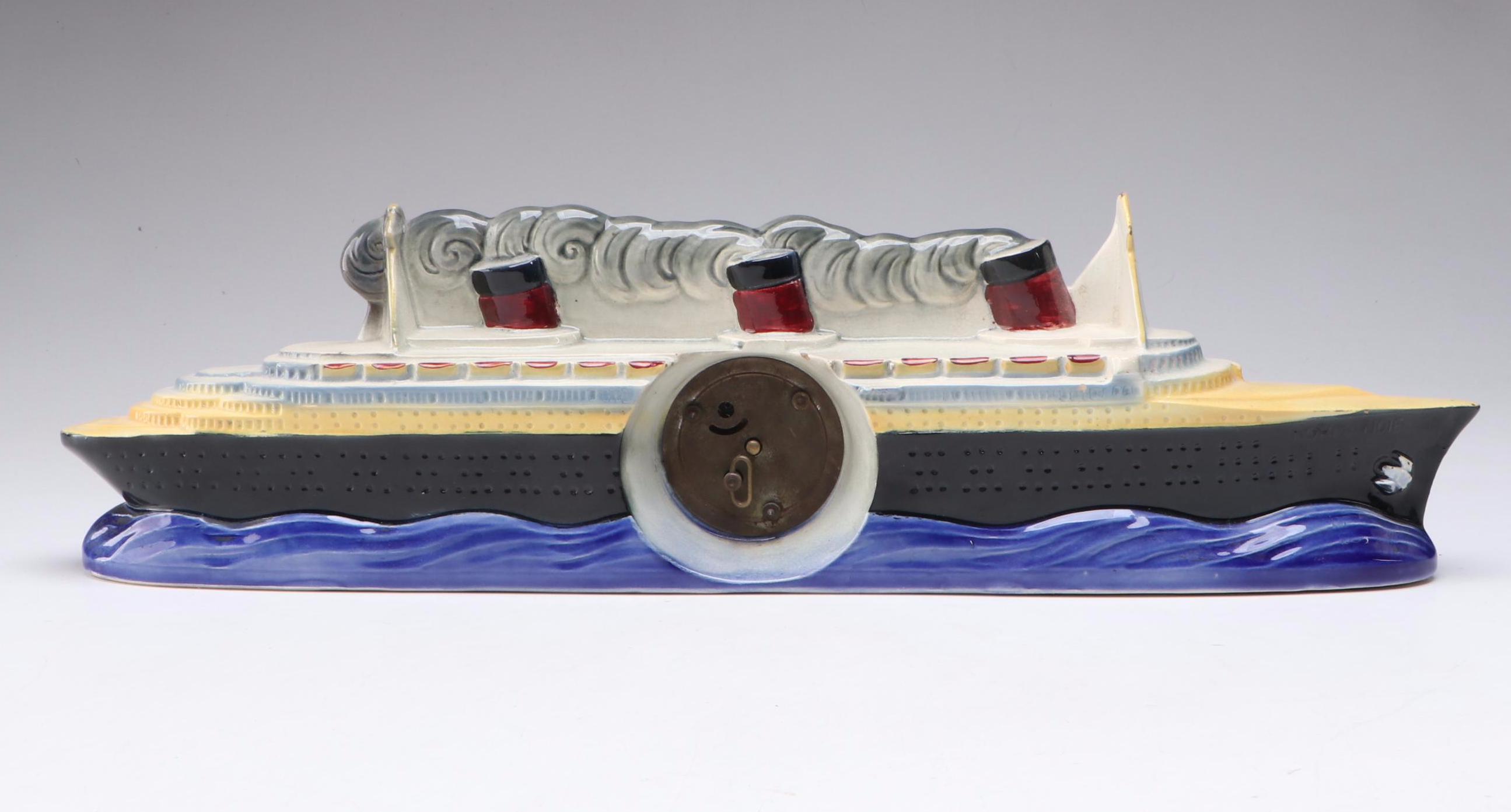 S.S. Normandie Ceramic Ship Novelty Clock, 1930s