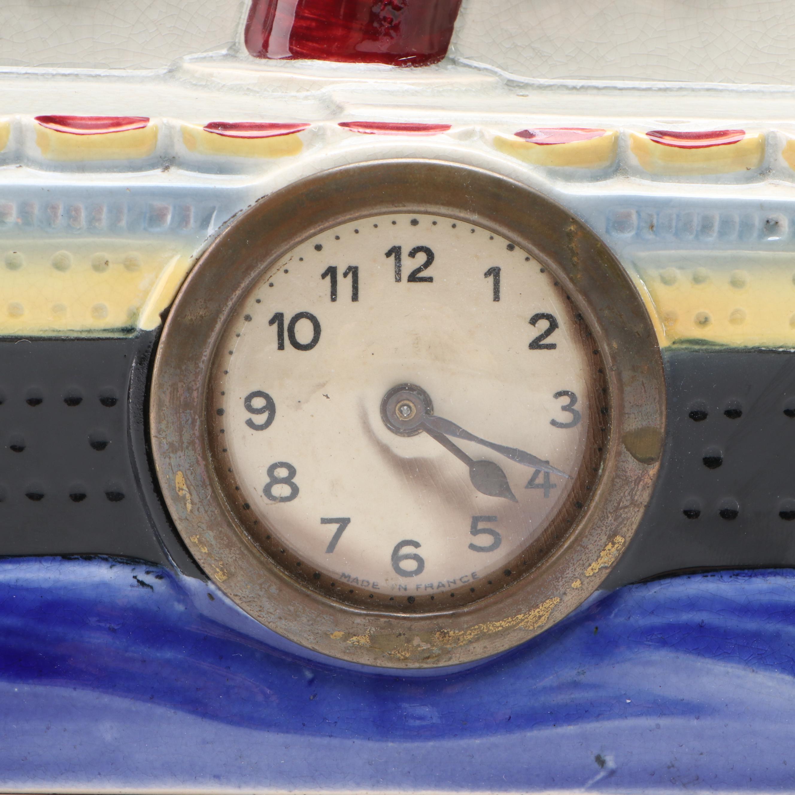 S.S. Normandie Ceramic Ship Novelty Clock, 1930s