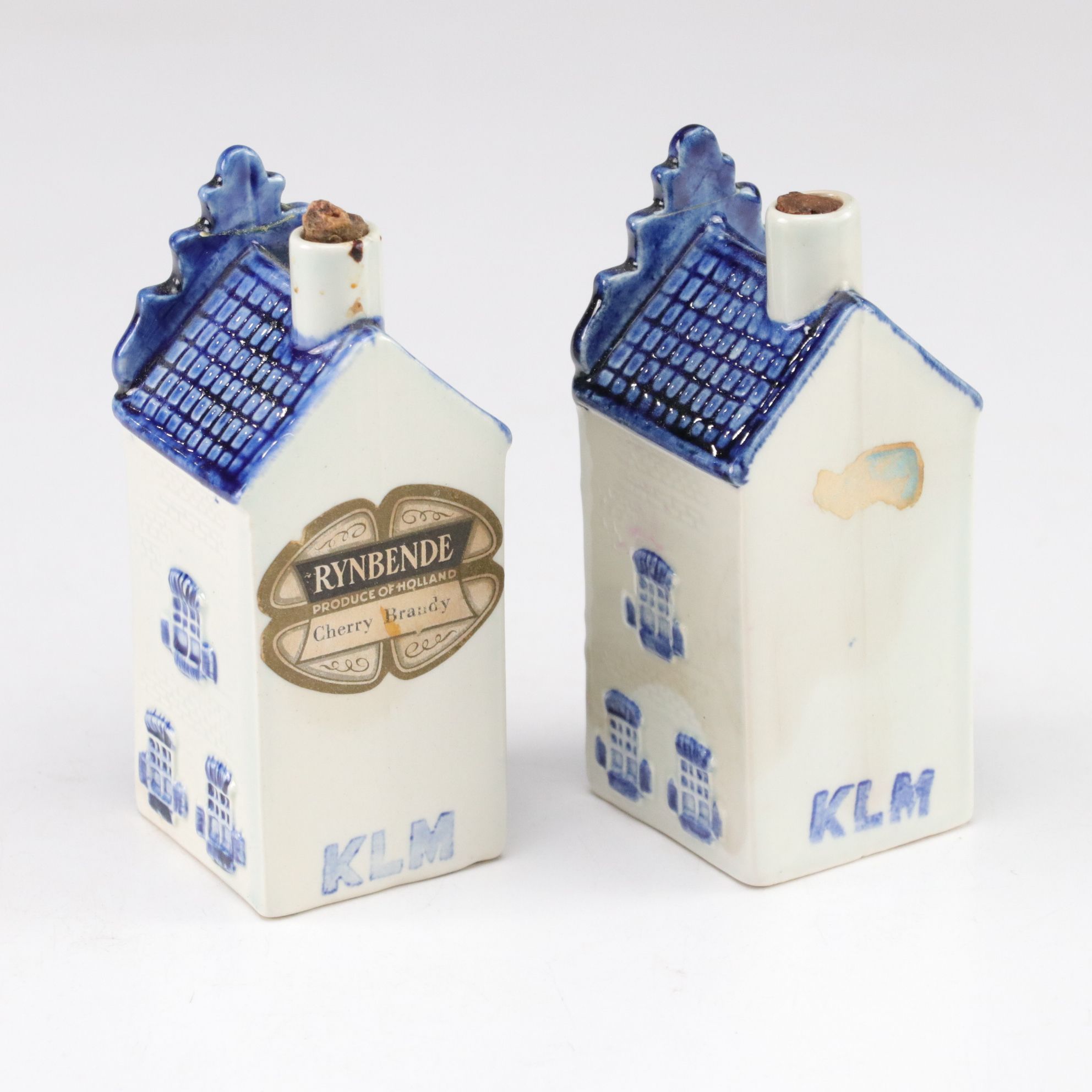 KLM Novelty Blue Delft Miniature Canal House Genever Bottles