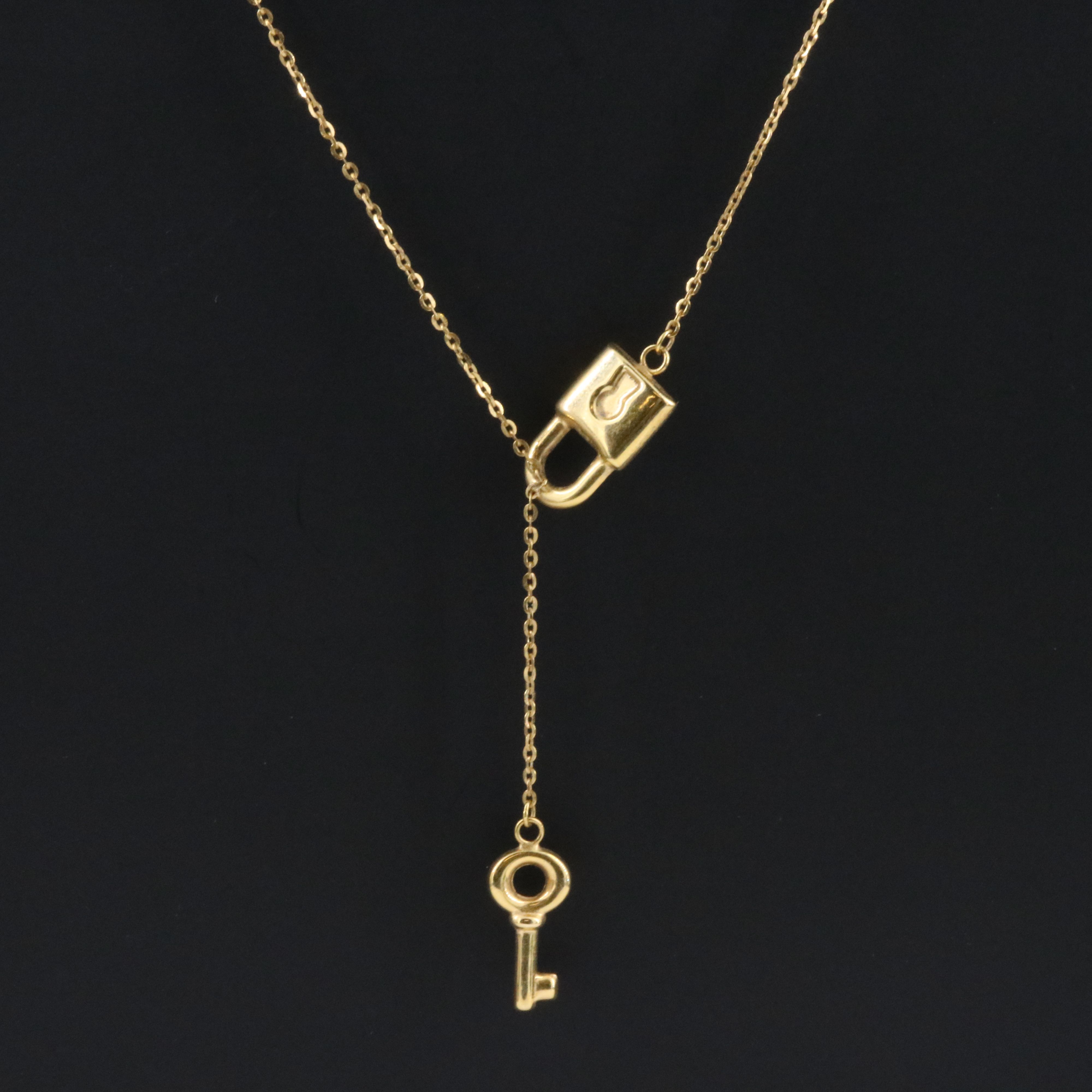 10K Key and Padlock Lariat Necklace