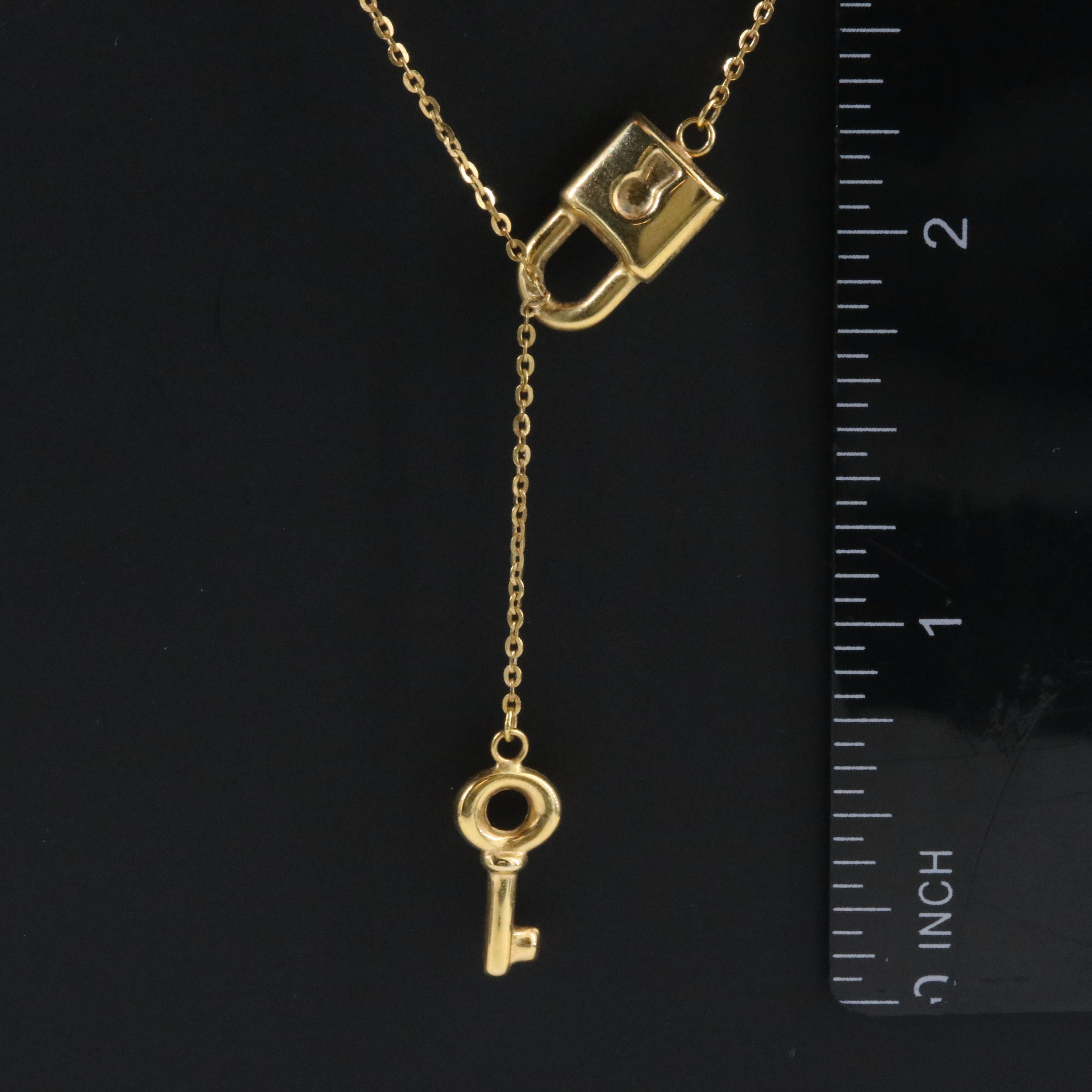 10K Key and Padlock Lariat Necklace