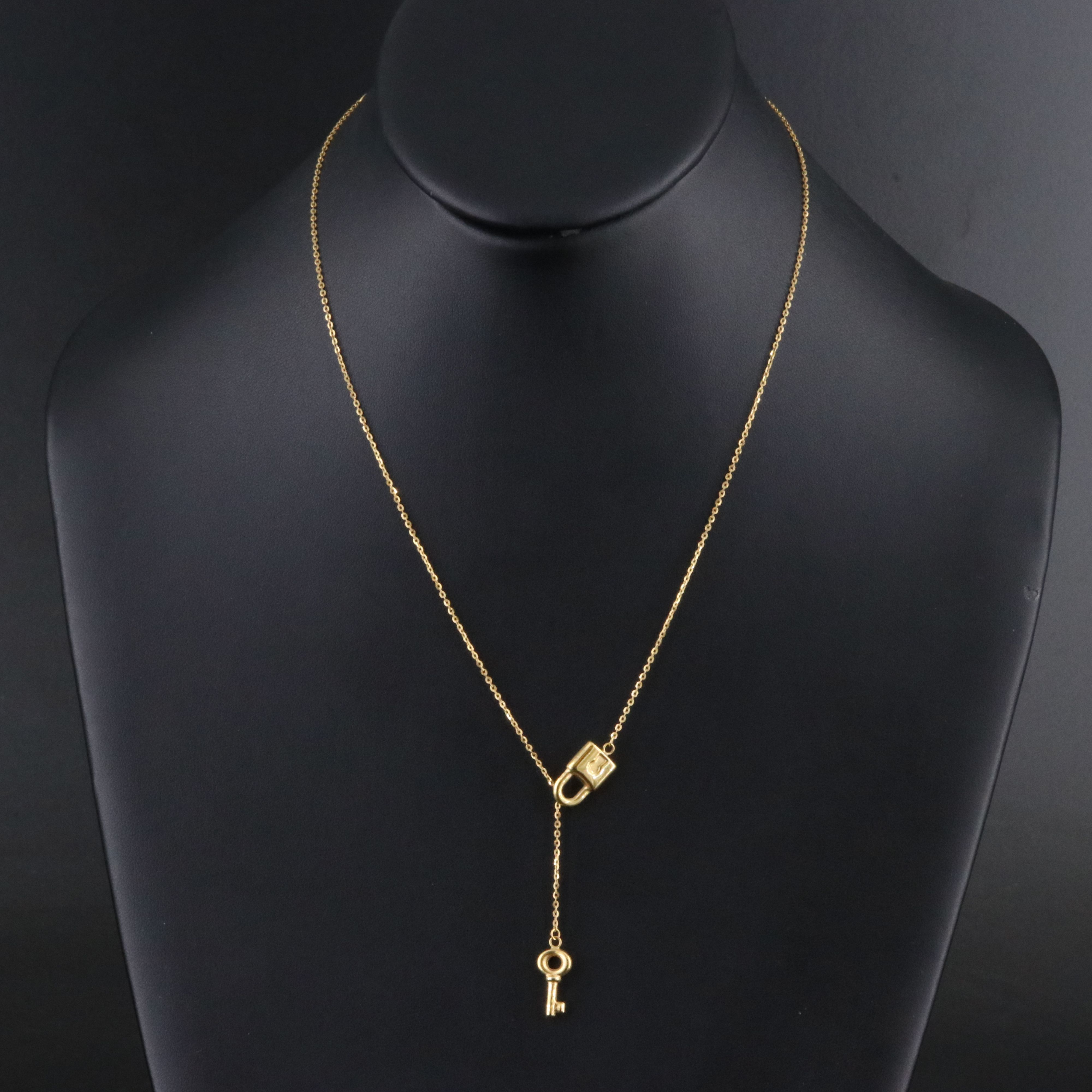 10K Key and Padlock Lariat Necklace