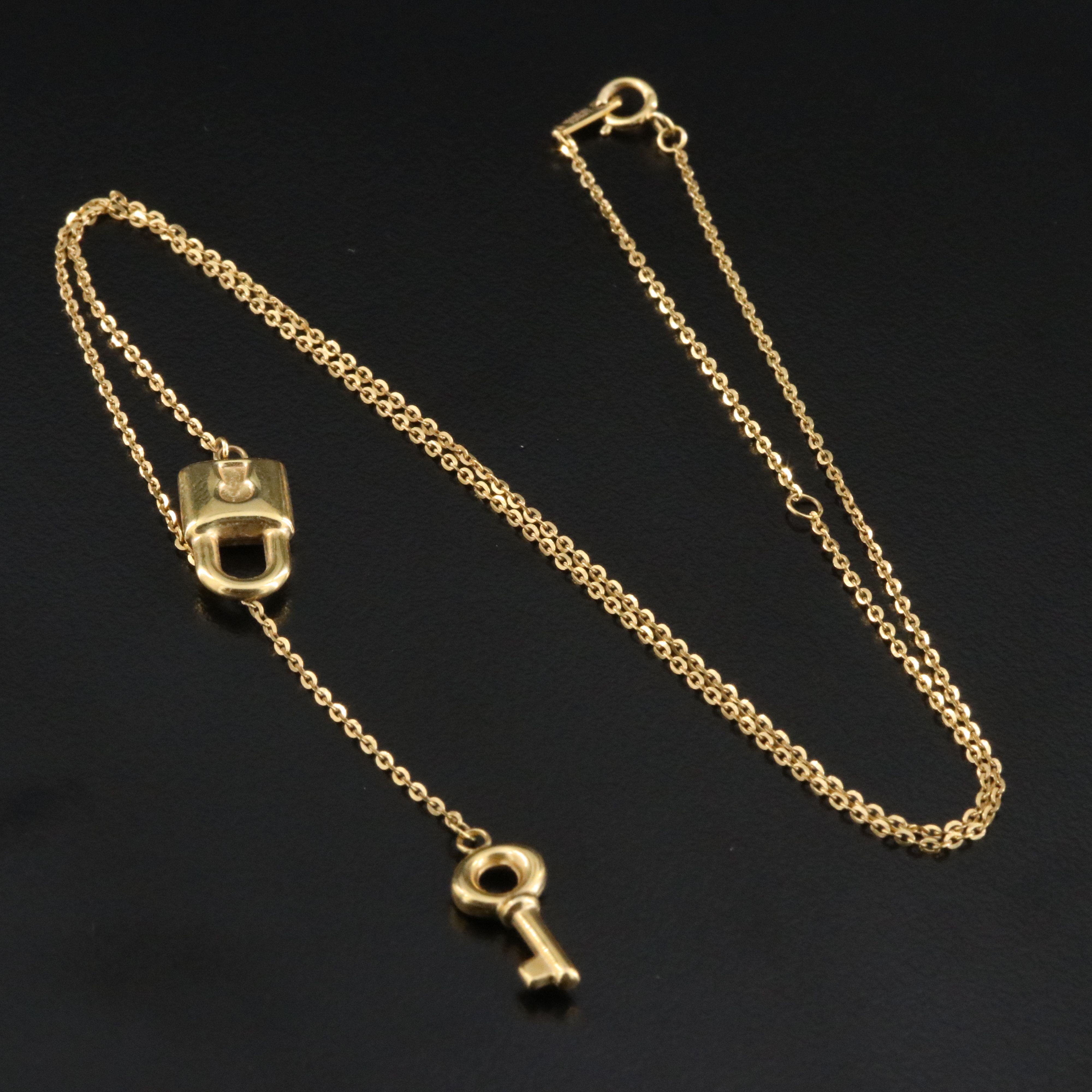 10K Key and Padlock Lariat Necklace
