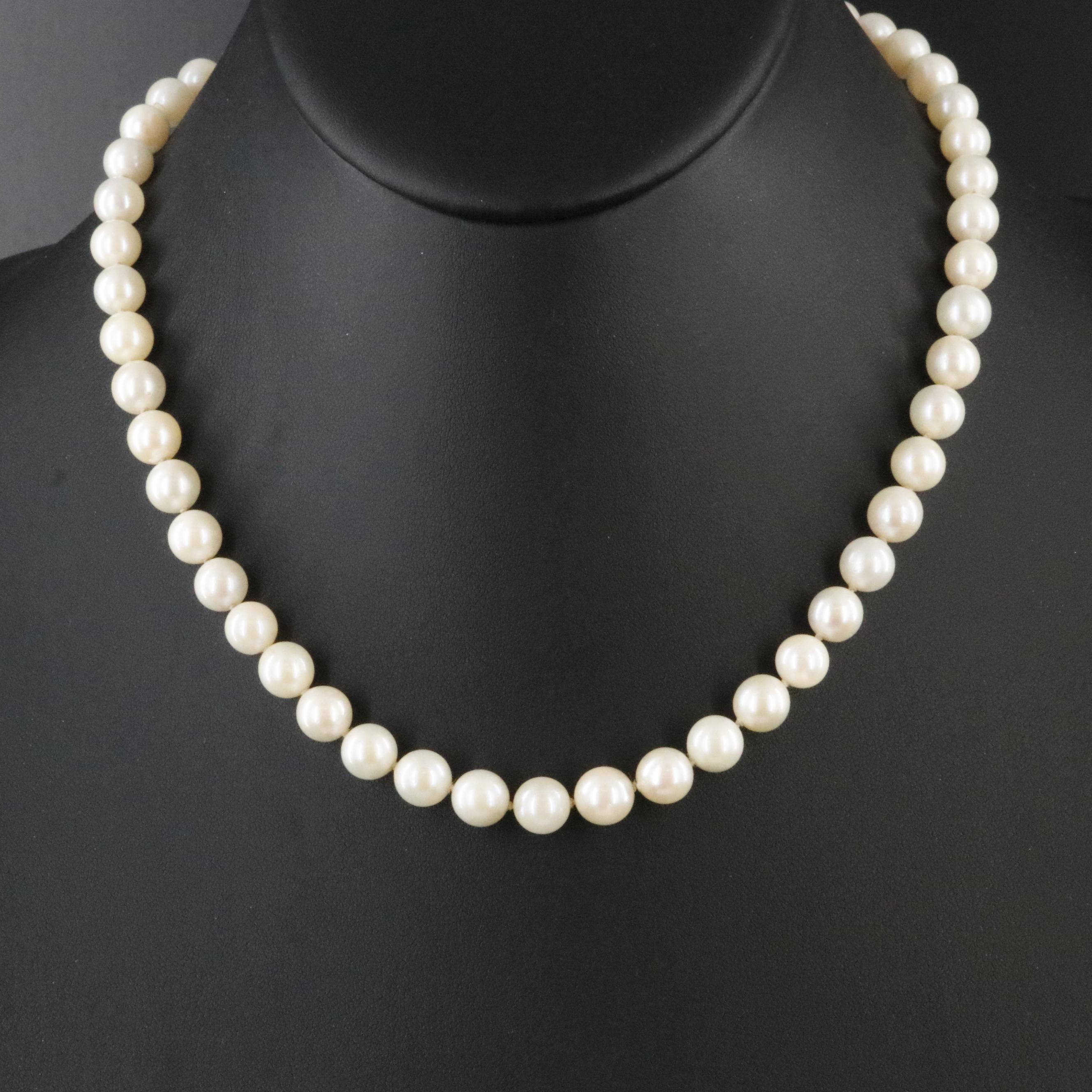Pearl Necklace with 14K Sapphire and Pearl Clasp