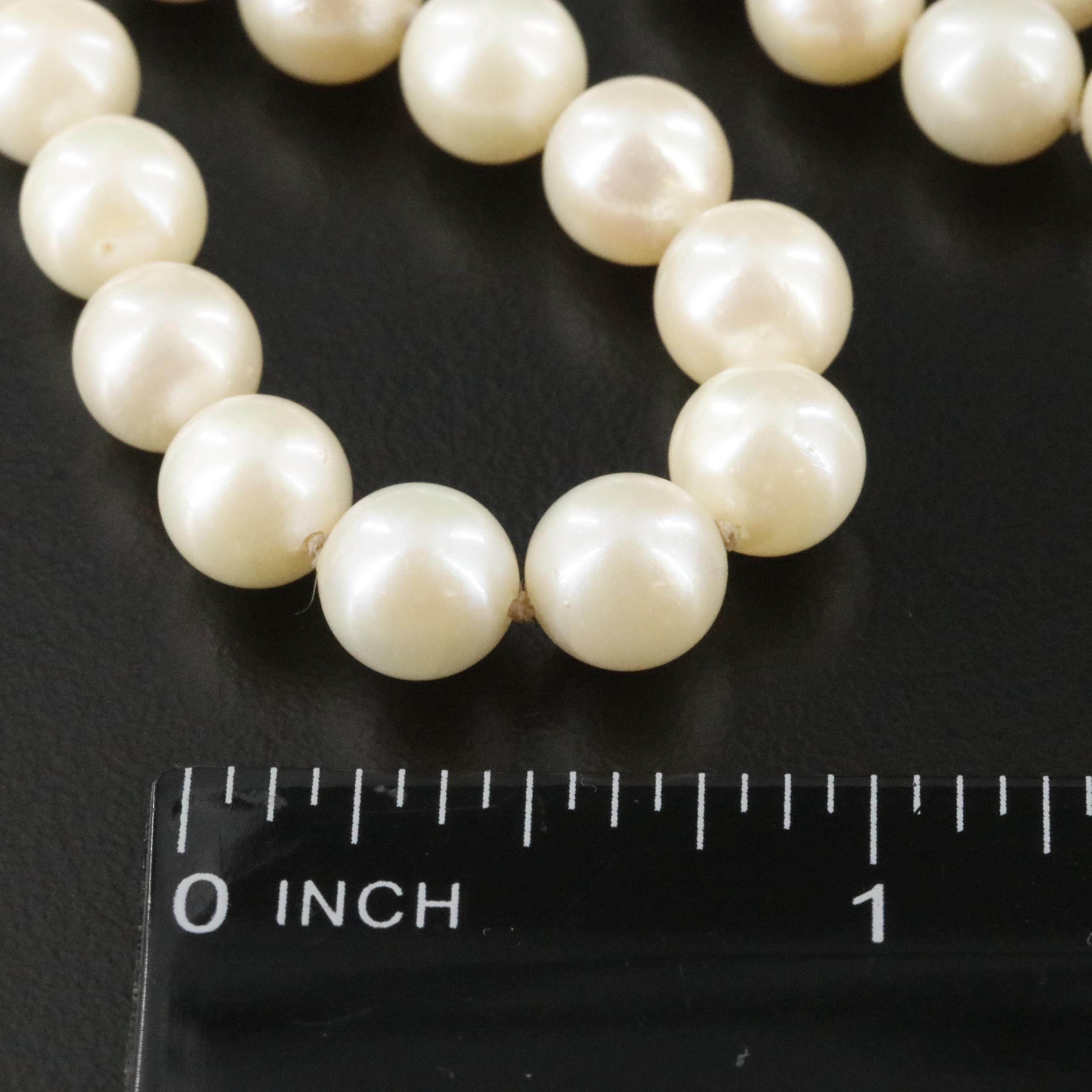 Pearl Necklace with 14K Sapphire and Pearl Clasp
