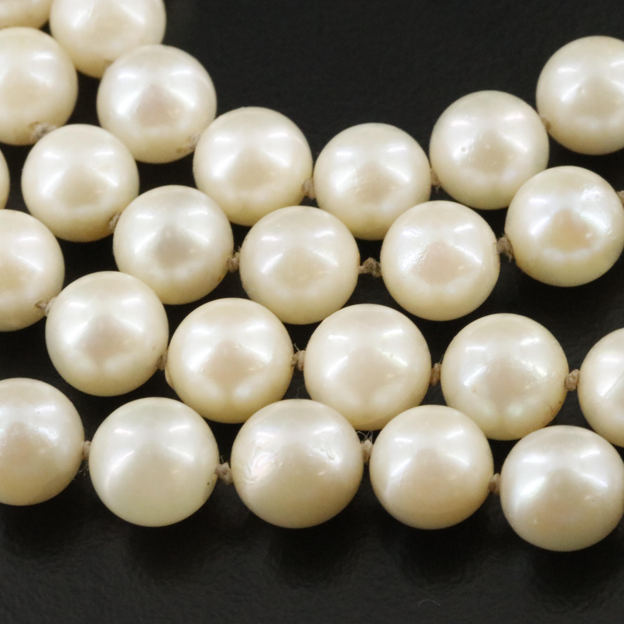 Pearl Necklace with 14K Sapphire and Pearl Clasp