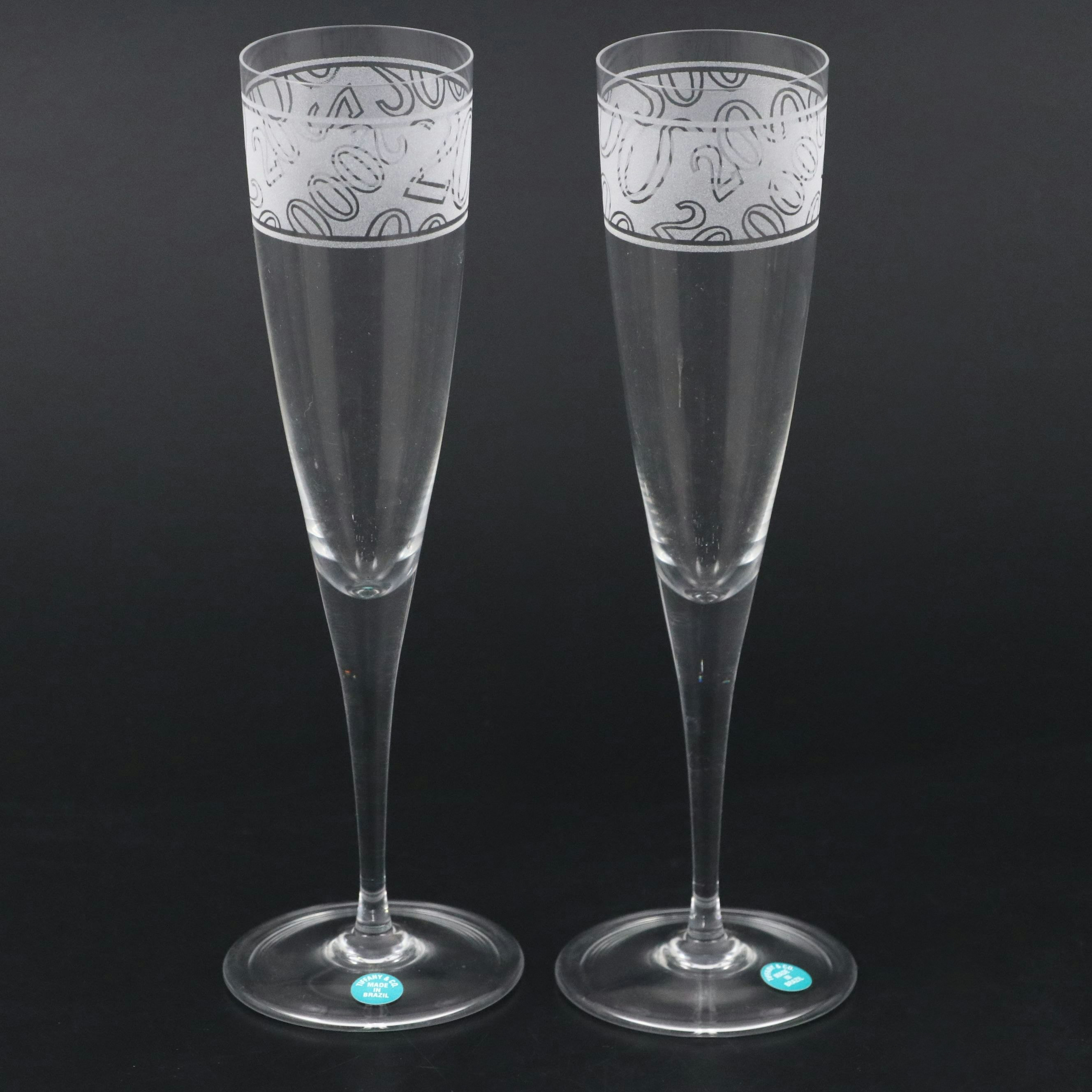 Tiffany & Co. Millennium Etched Crystal Champagne Flutes