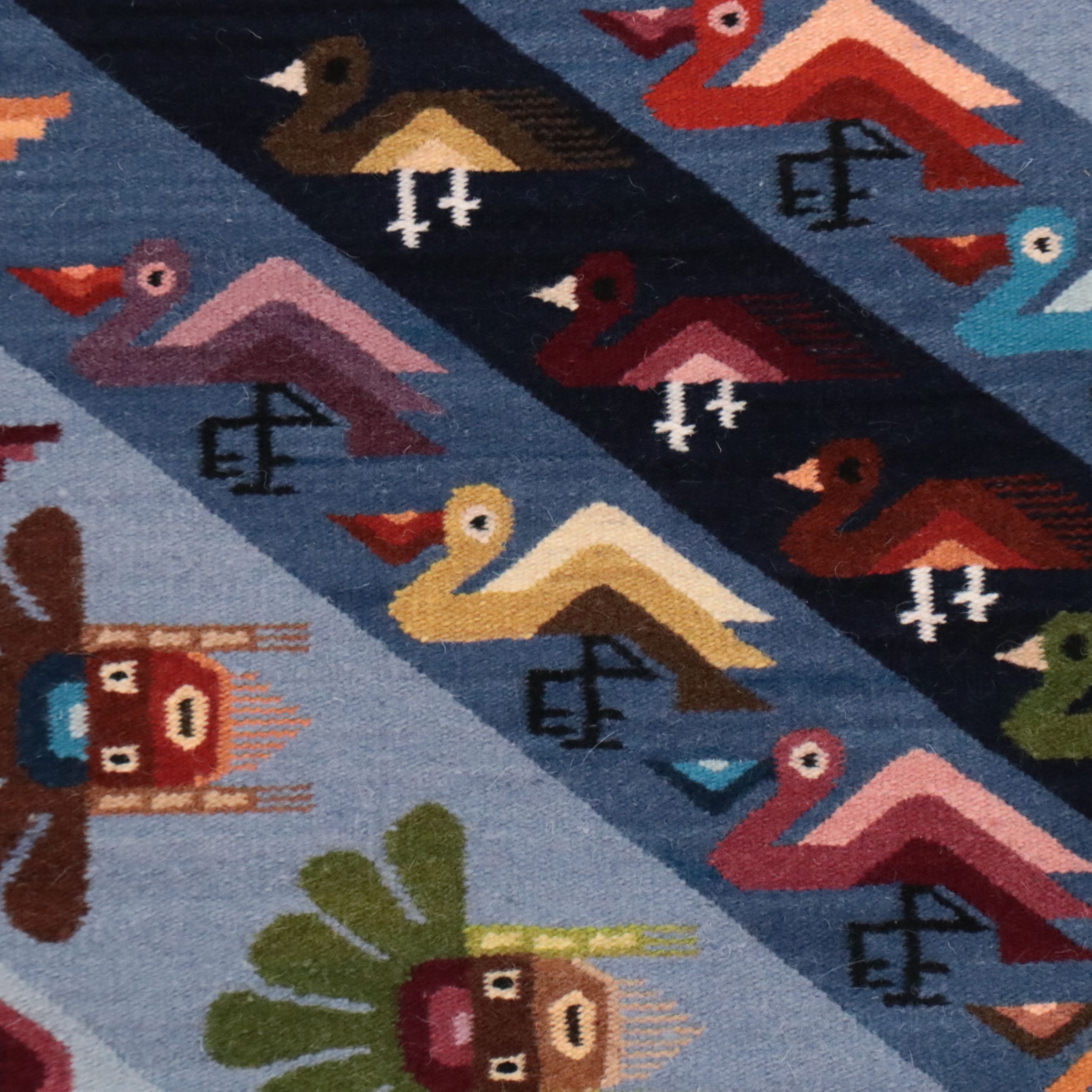 Handwoven Andean Folk Art Motifs Wall Textile with Custom Hanging Rod