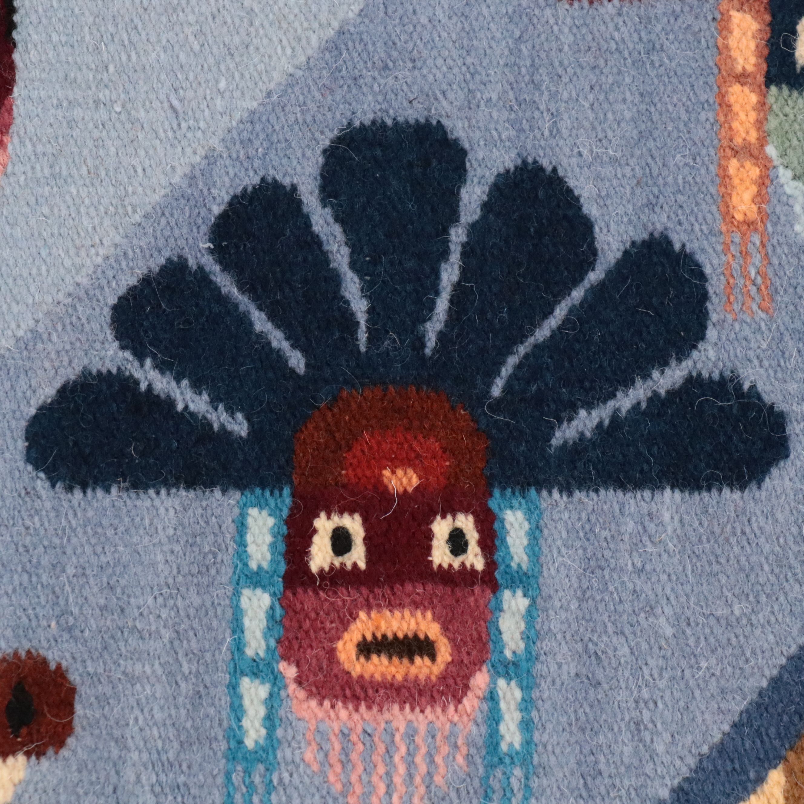 Handwoven Andean Folk Art Motifs Wall Textile with Custom Hanging Rod