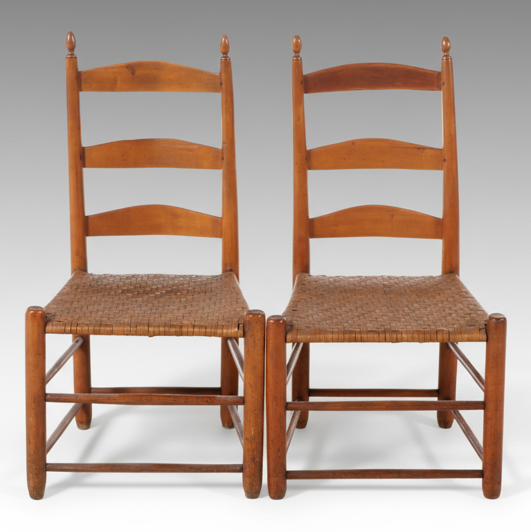 Pair of American Primitive Style Ladder Back Side Chairs with Rush Seats