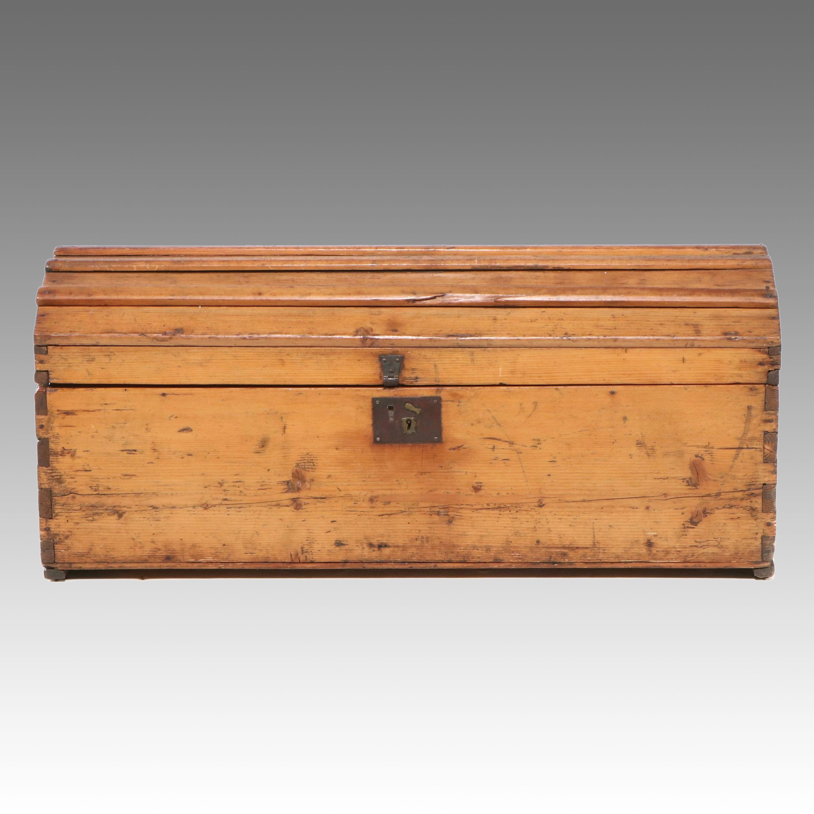 Pine Dome Top Tool Storage Chest, 20th Century