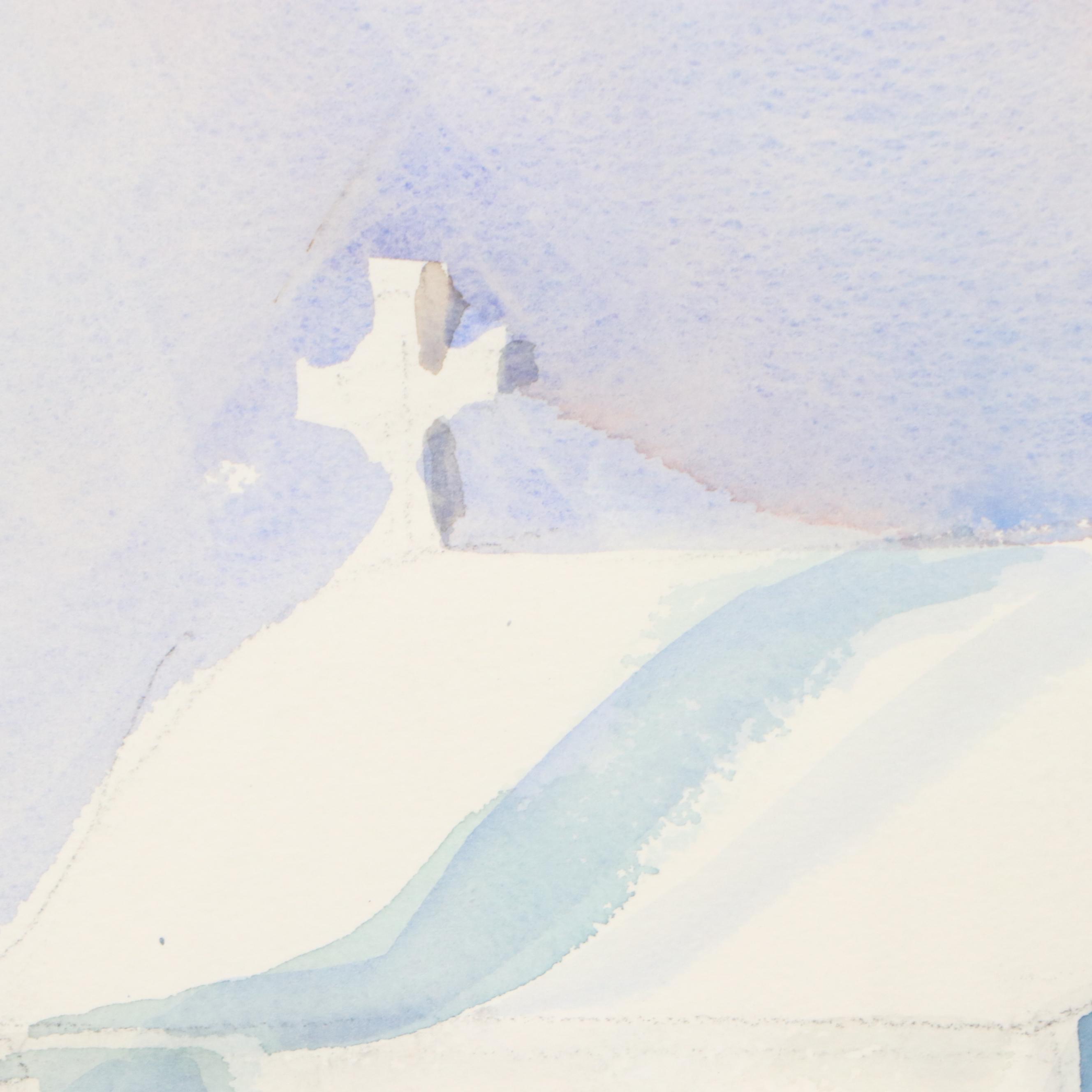 Sanford Brooks Landscape Watercolor Painting of Greek Portside Church