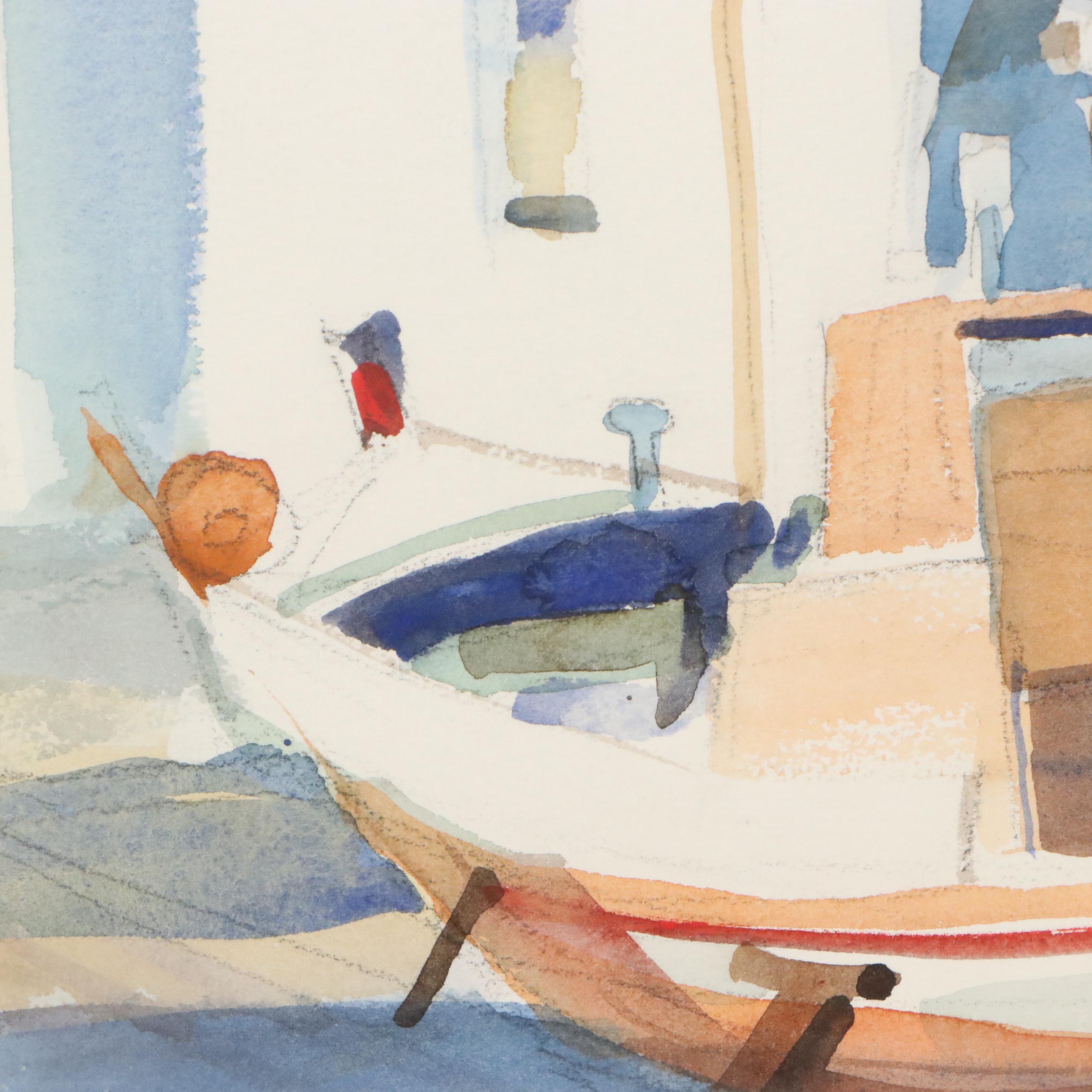 Sanford Brooks Landscape Watercolor Painting of Greek Portside Church