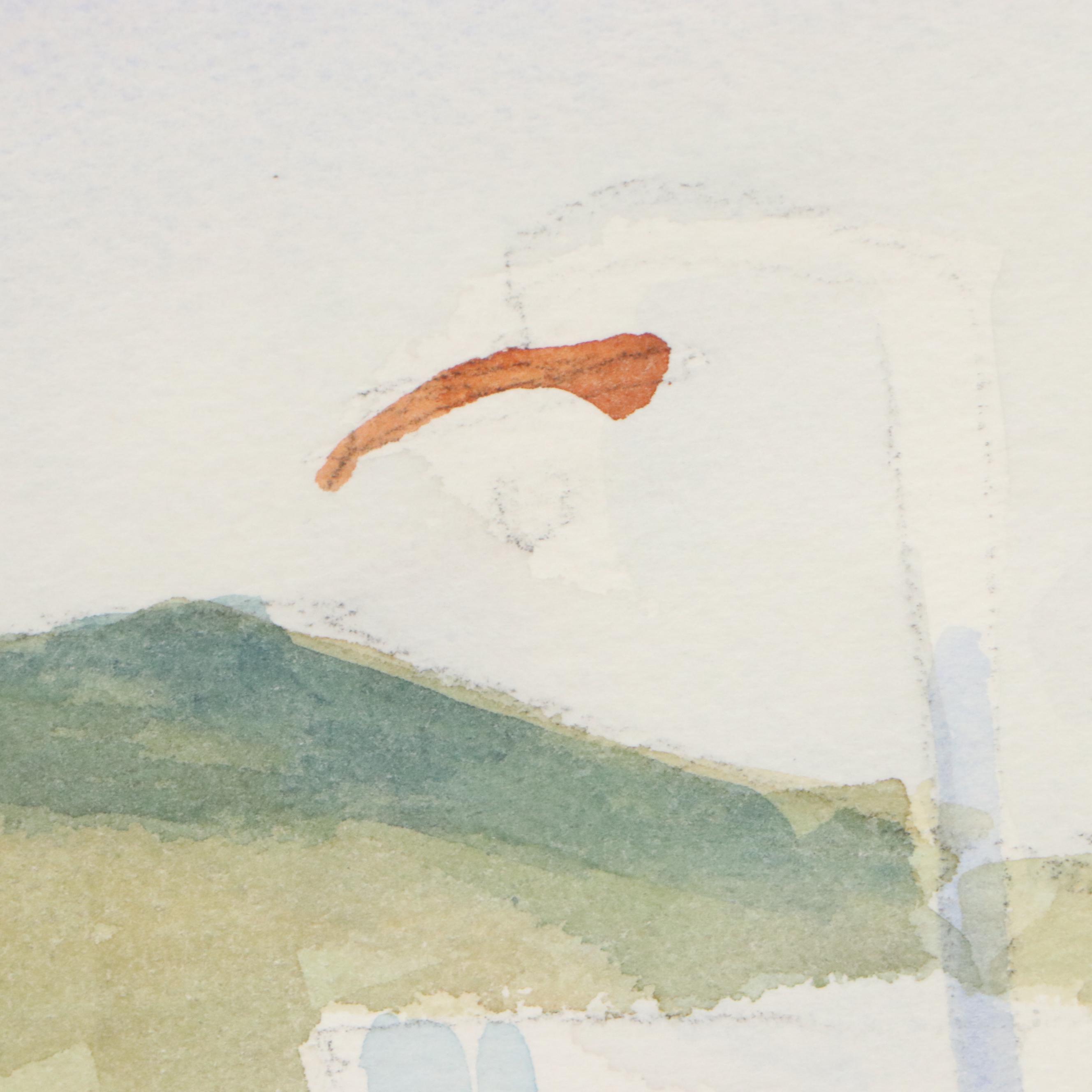 Sanford Brooks Landscape Watercolor Painting of Greek Portside Church