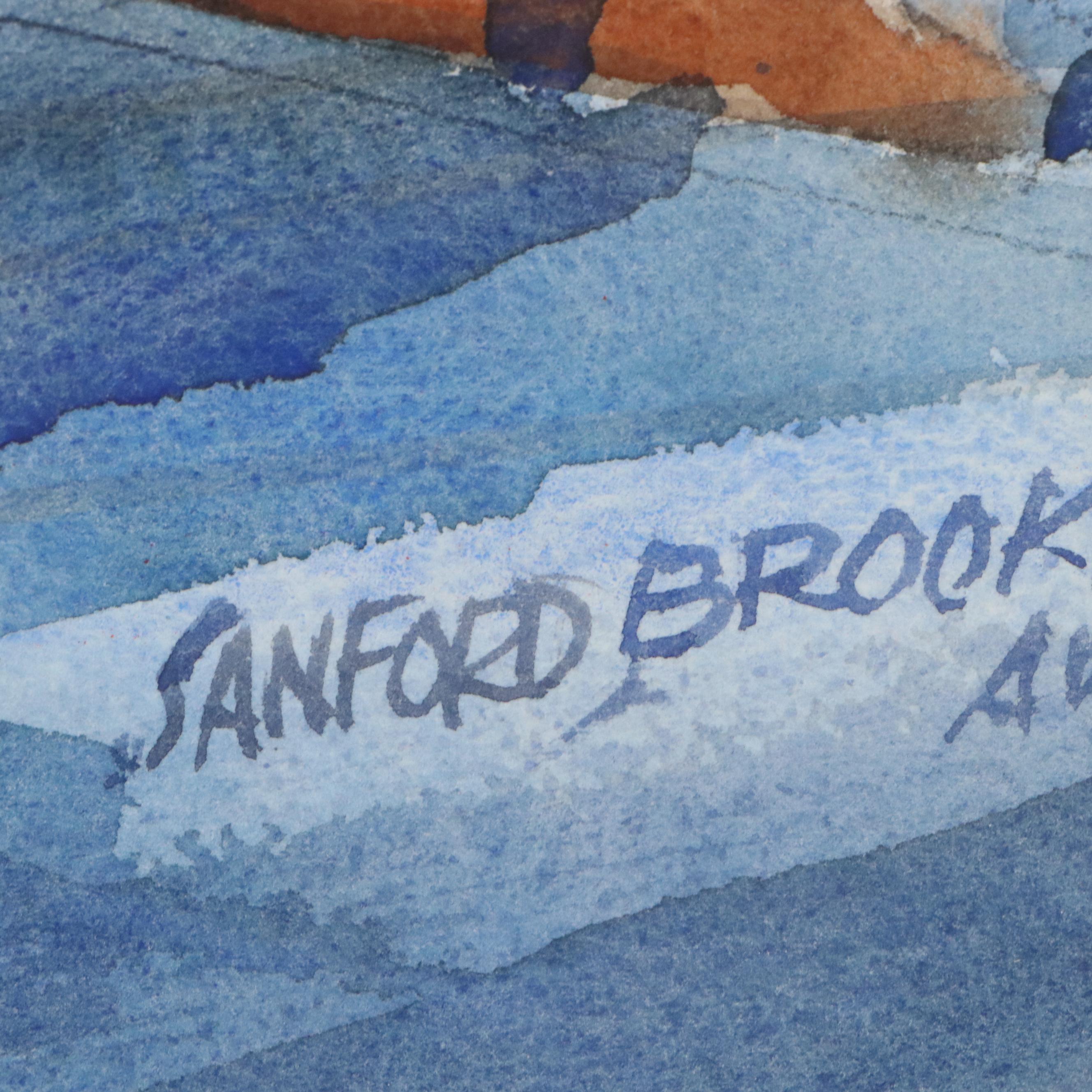 Sanford Brooks Landscape Watercolor Painting of Greek Portside Church