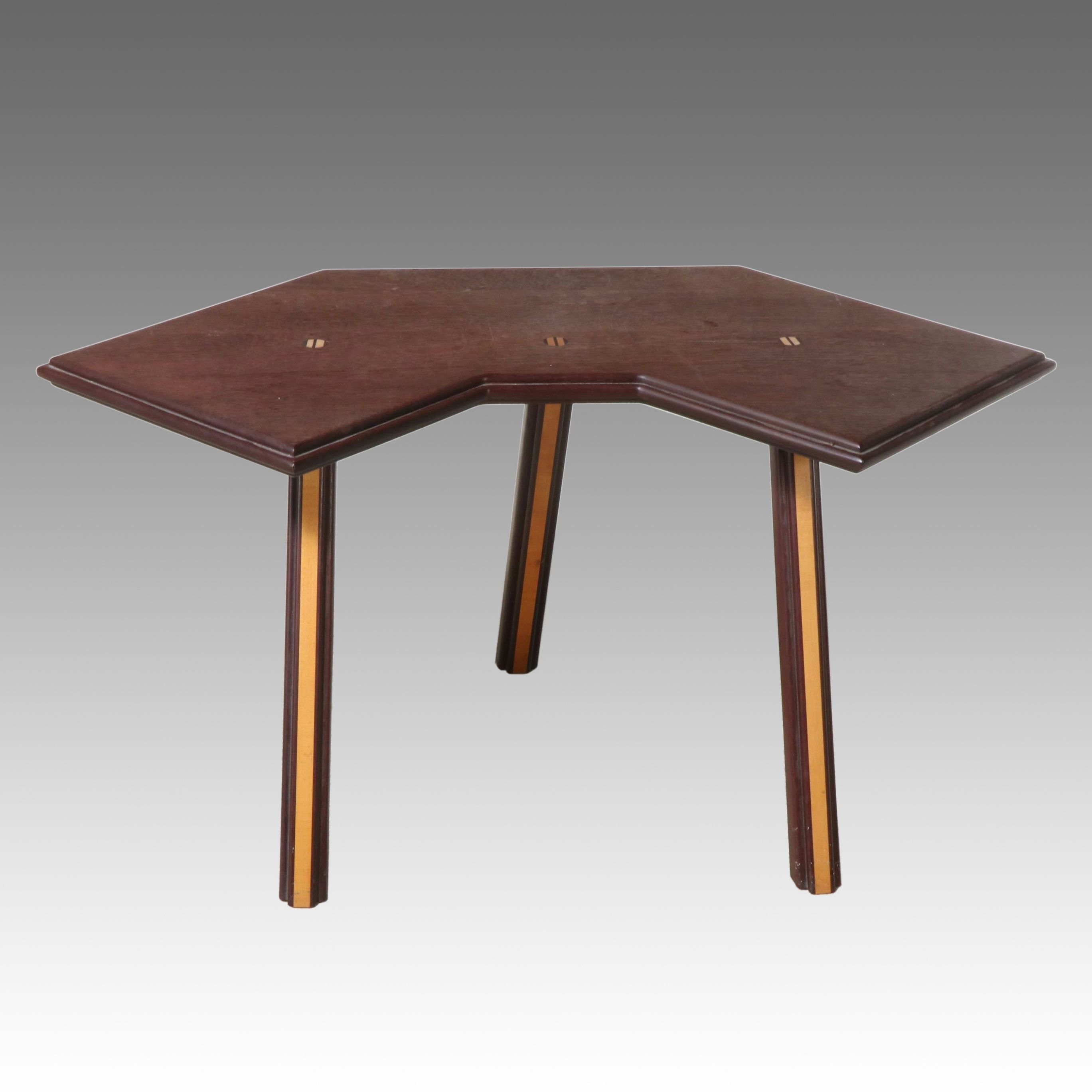 Modernist Geometric Mahogany Three-Leg Cocktail Table