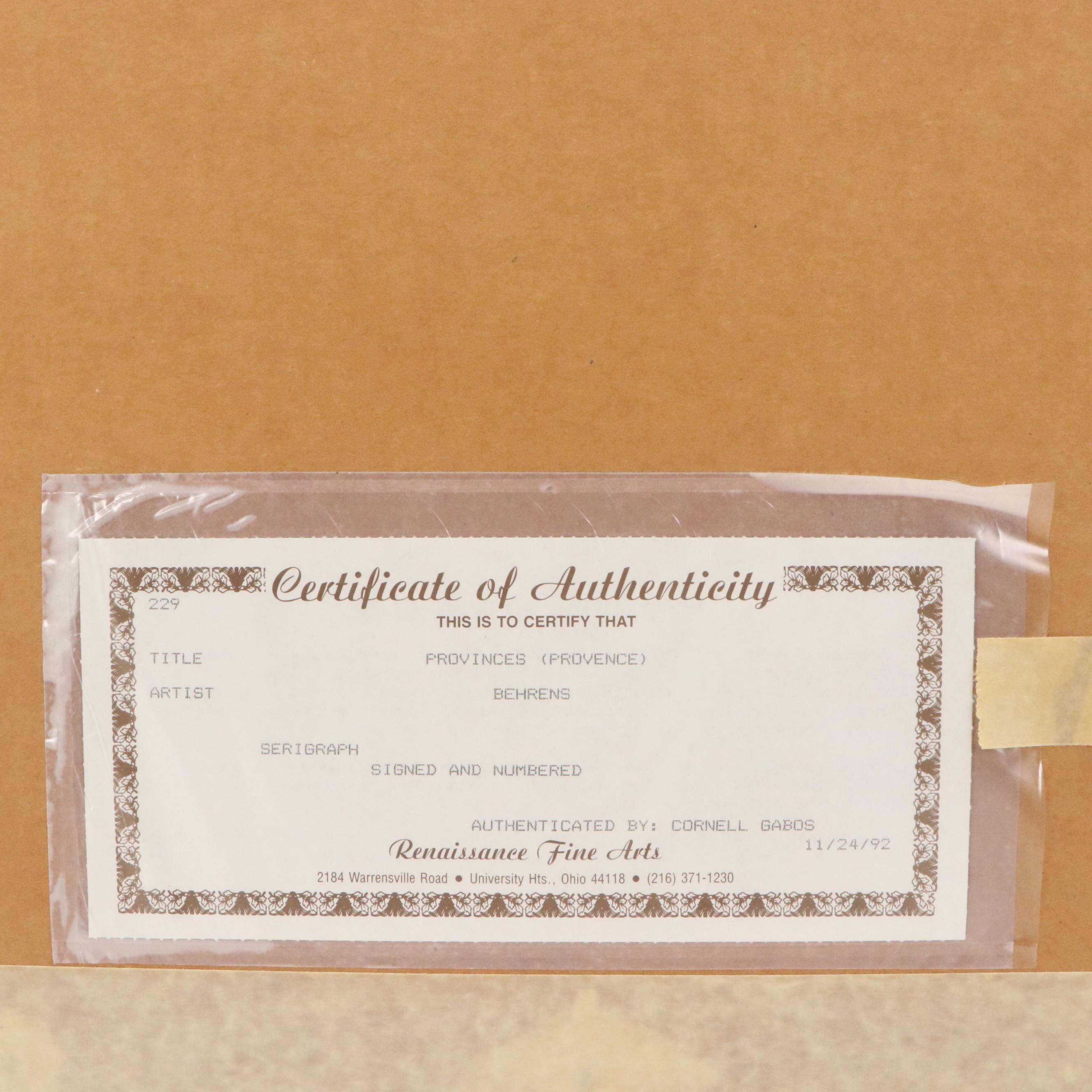 Howard Behrens Coastal Landscape Serigraph "Provence"