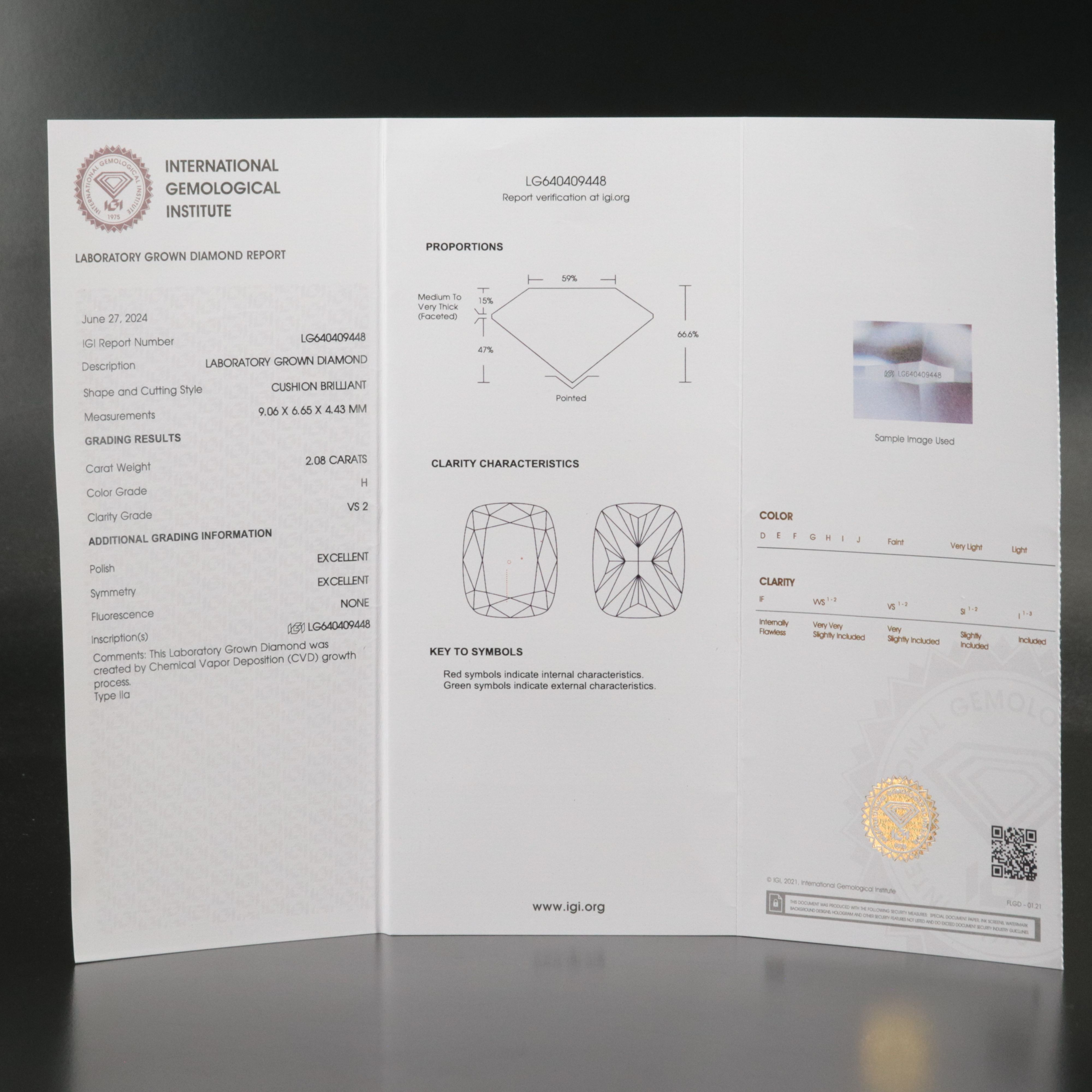 Loose 2.08 CT Lab Grown Diamond with IGI Report