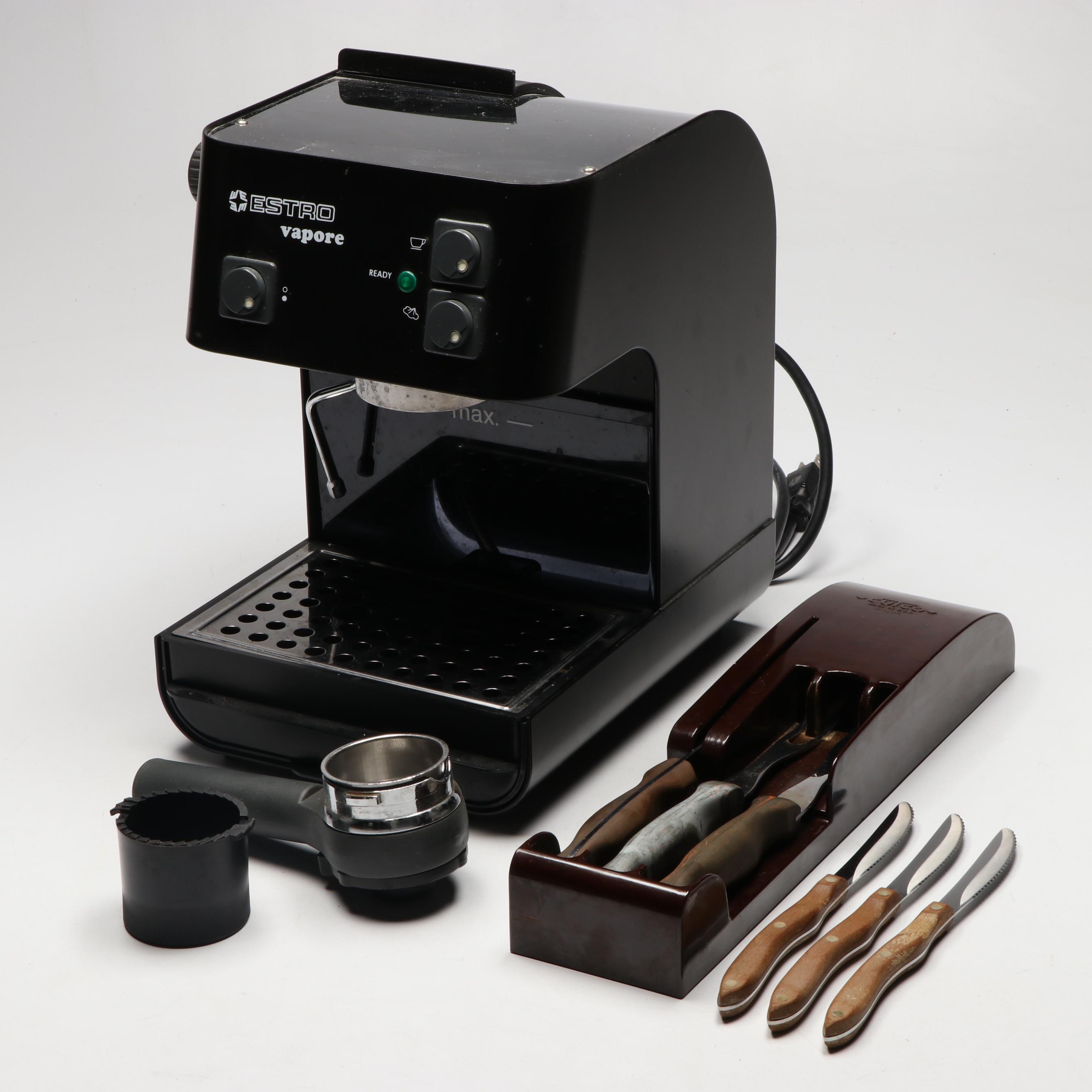 Estro Vapore Espresso Machine with Cutco Kitchen Knives