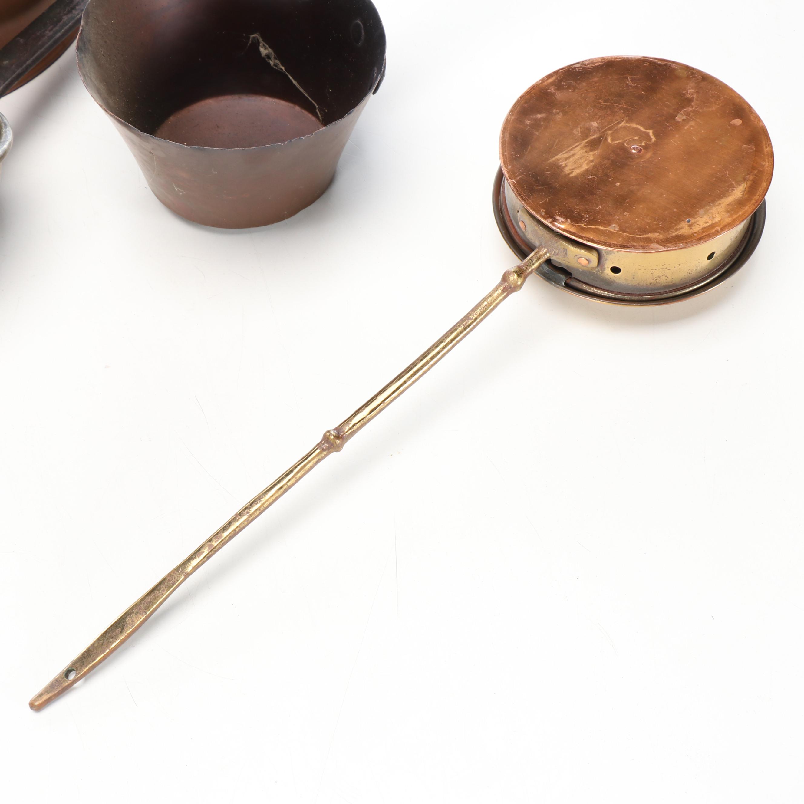 Victorian Style Copper Kettle and Mold with Other Kitchenware, 20th Century