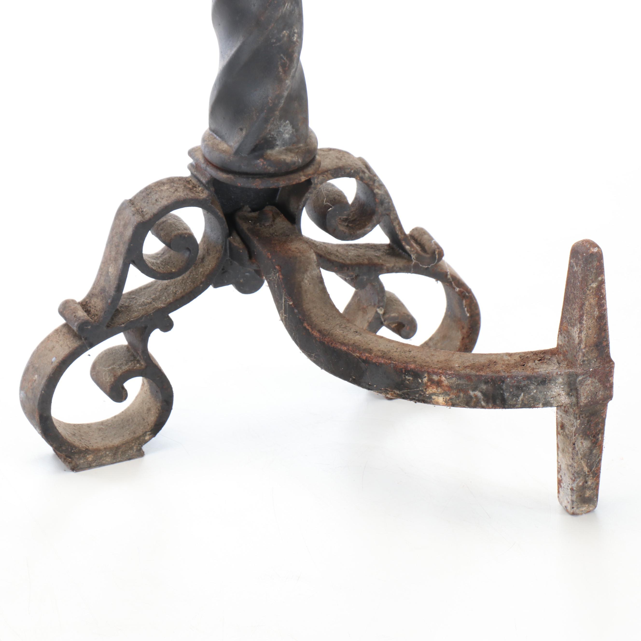 Scrollwork Cast Metal Andirons