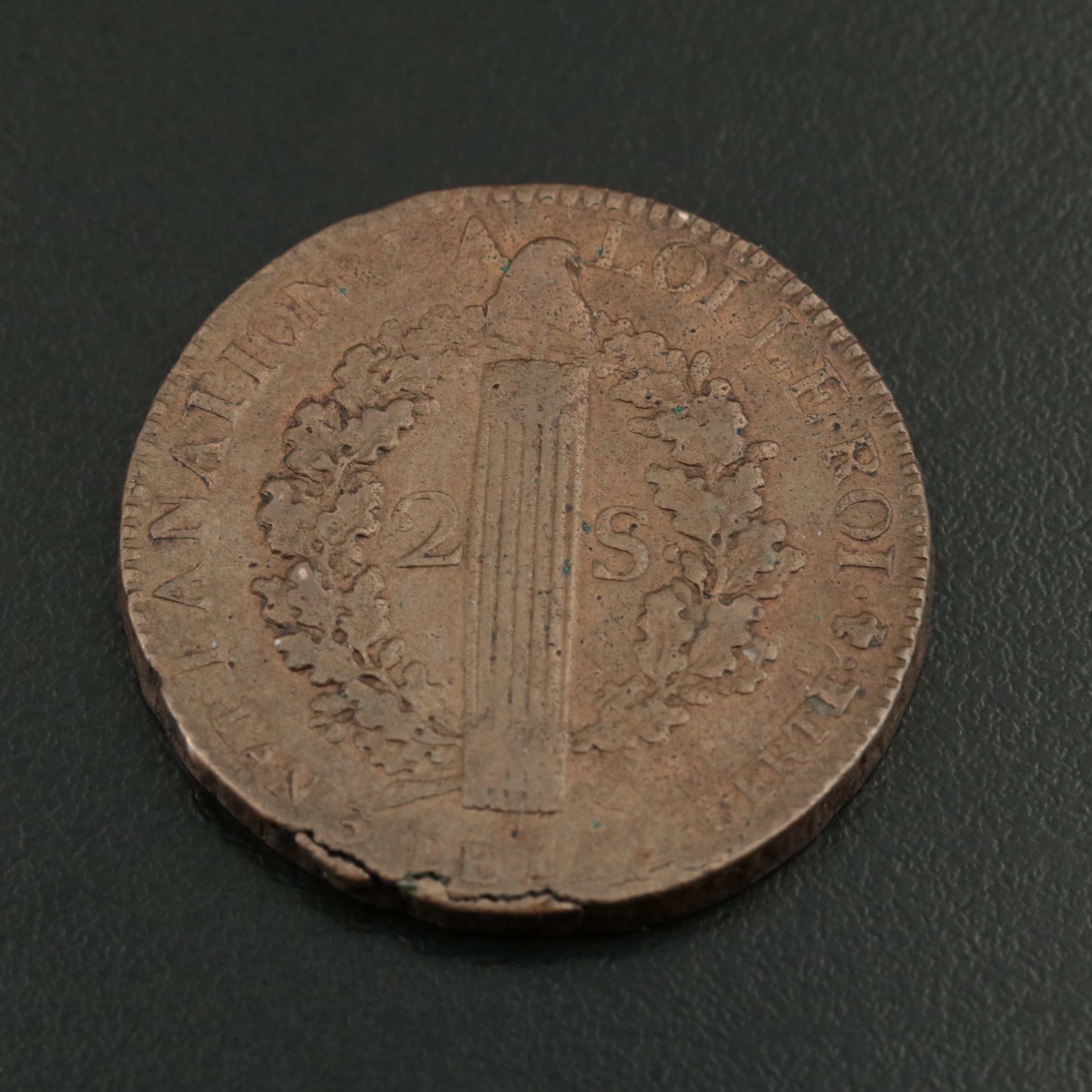 France 1791-A 2-Sols Coin of Louis XVI