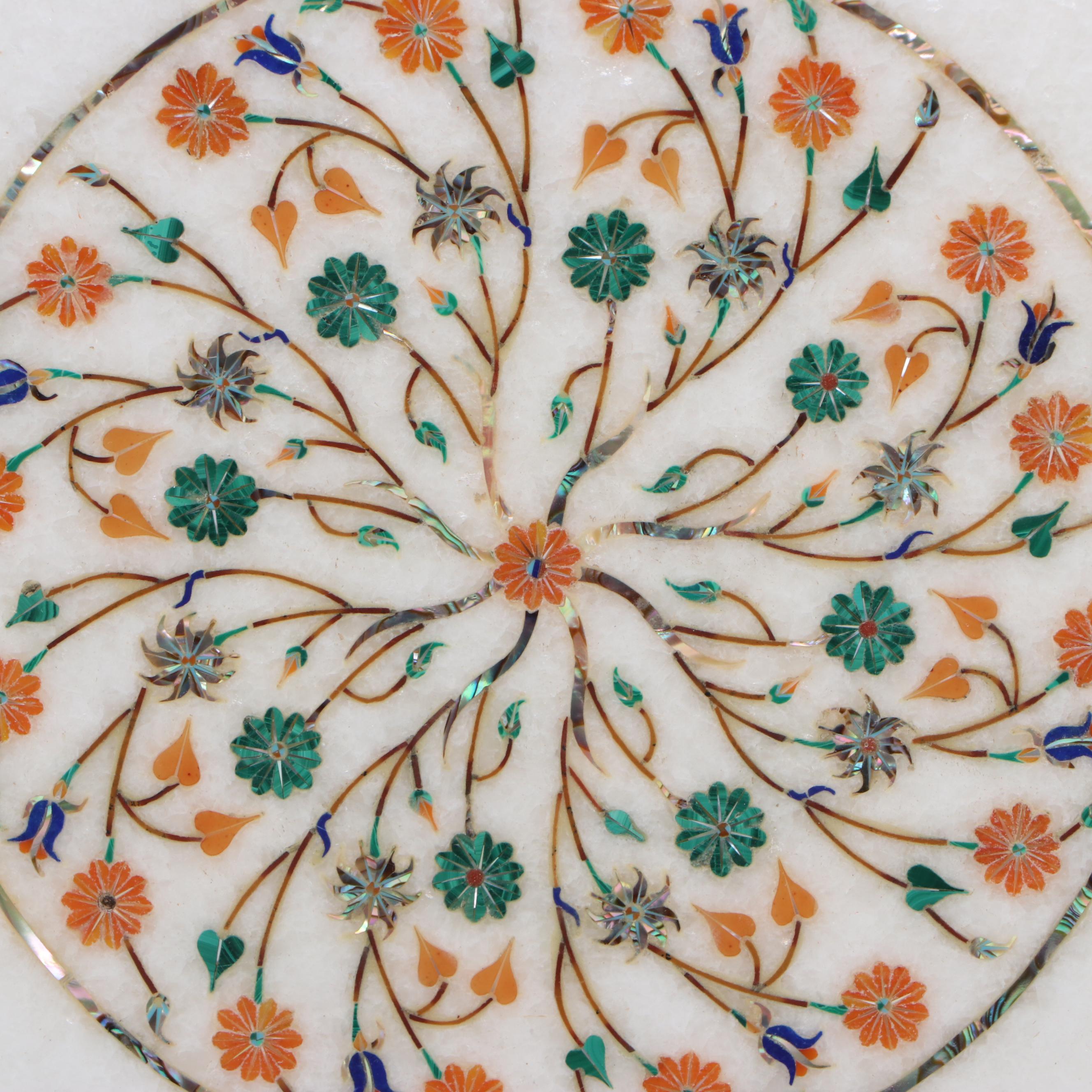 Marble Serving Trays Inlaid with Lapis Lazuli, Malachite and Abalone