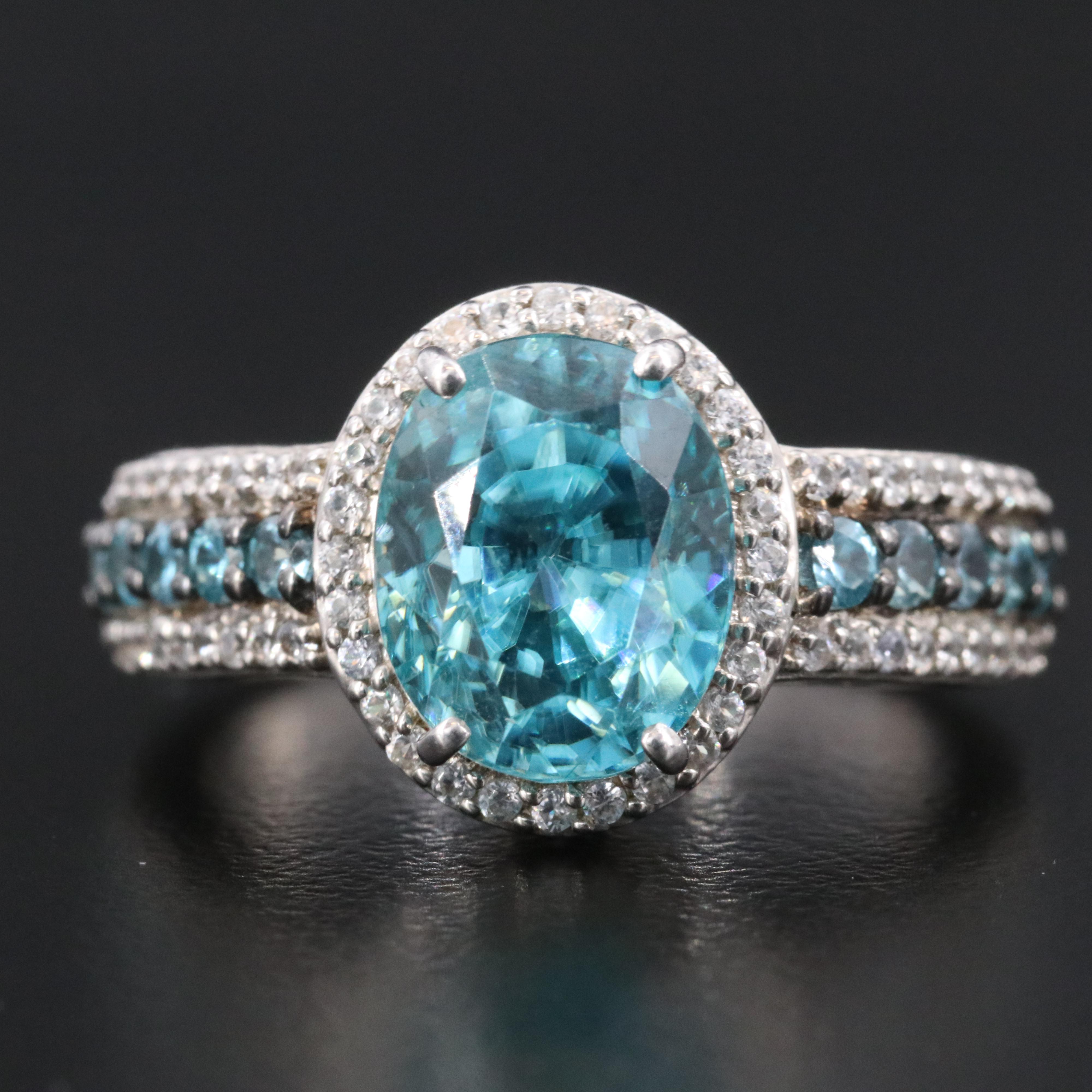 Sterling Blue and White Zircon Ring