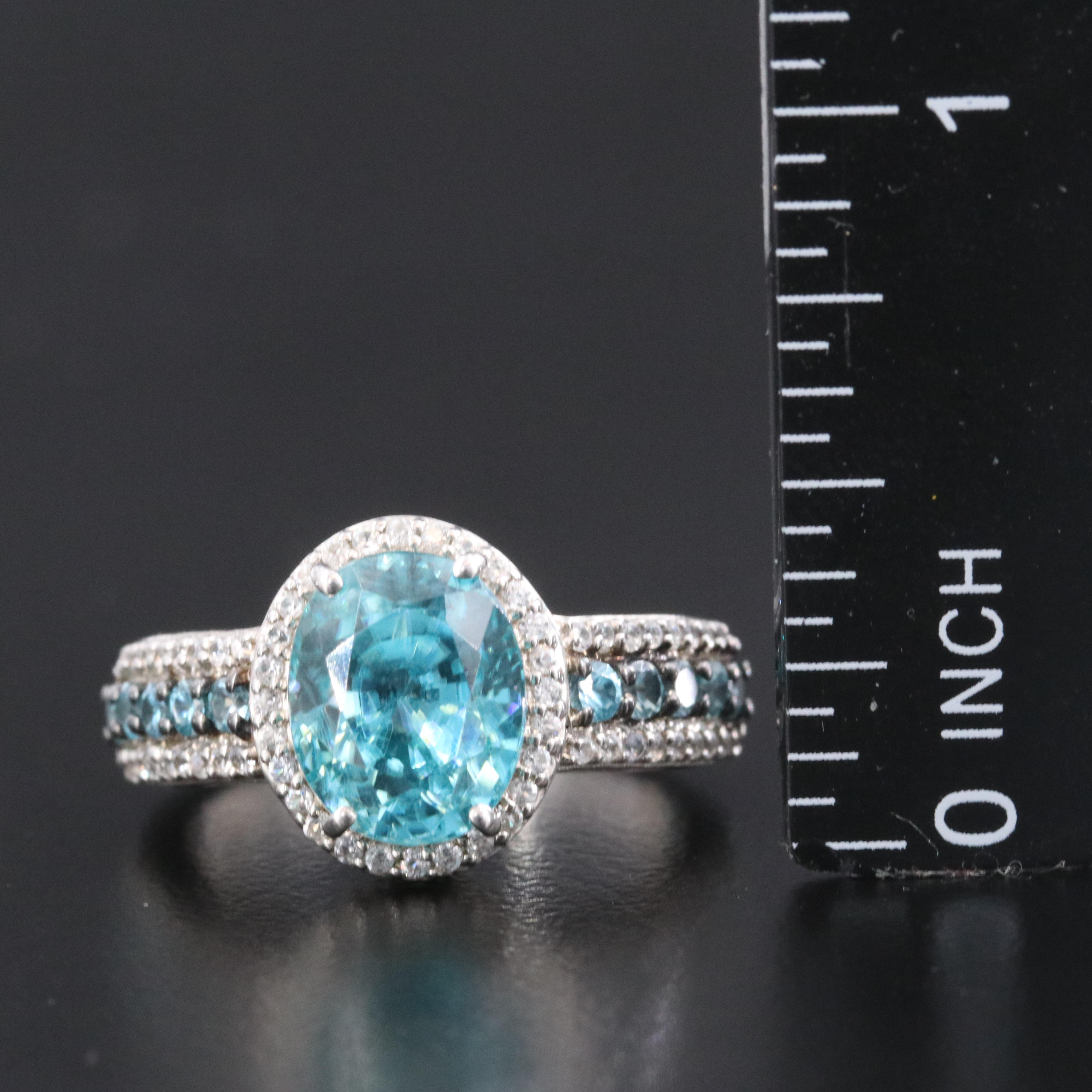Sterling Blue and White Zircon Ring