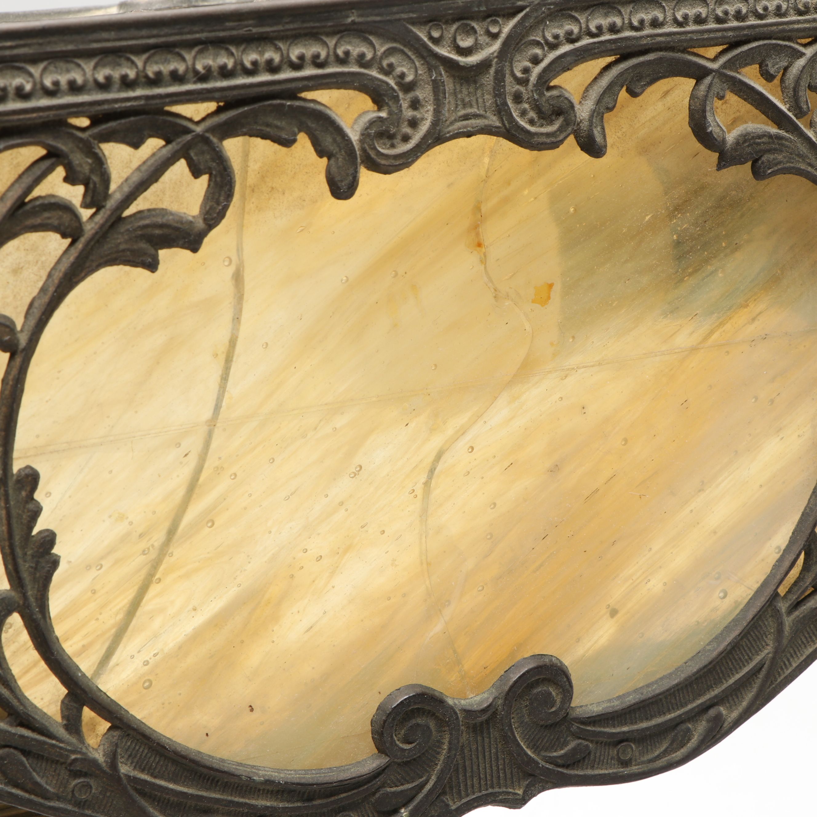 Arts and Crafts Pressed Metal Desk Lamp with Spelter Silhouette Shade