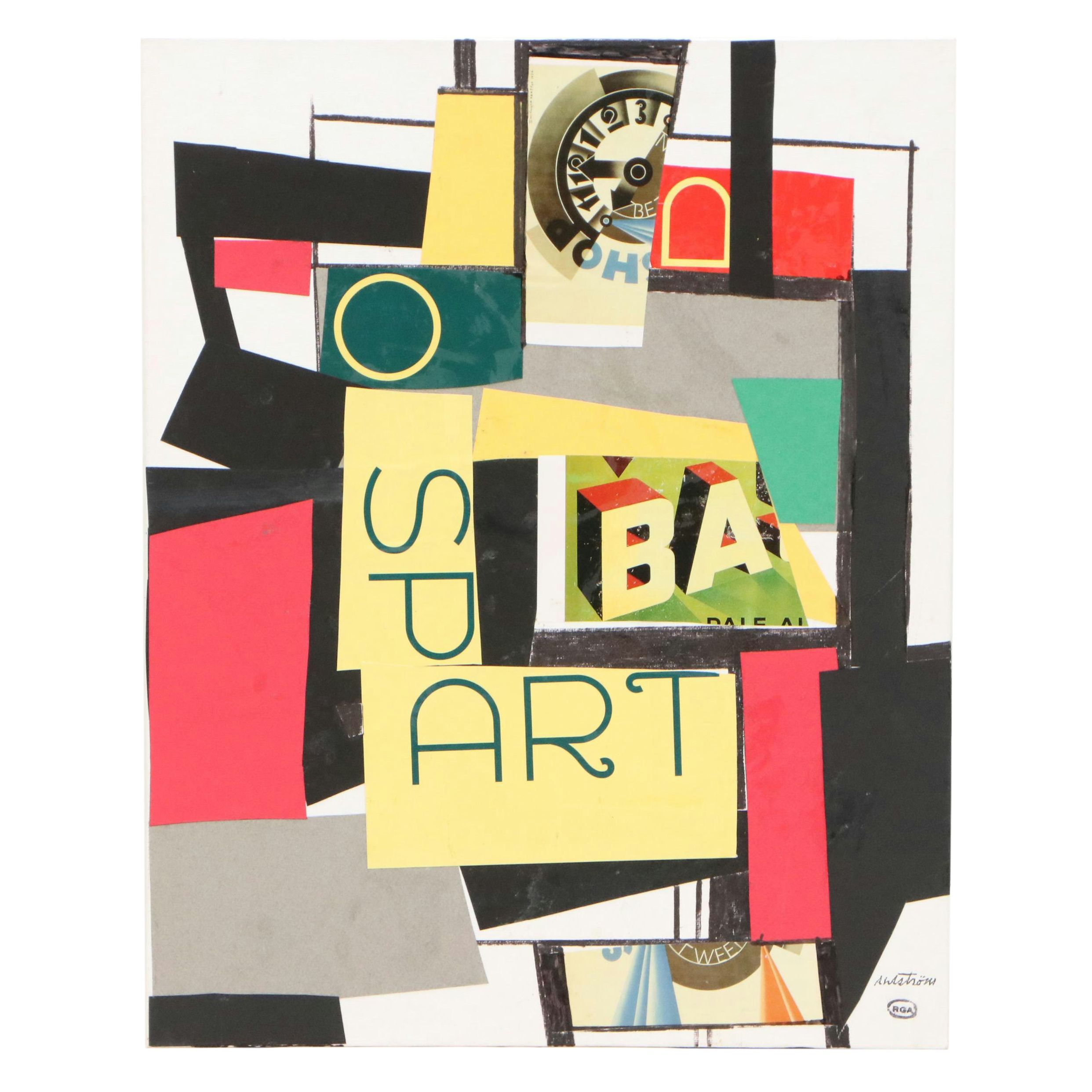 Ronald Ahlström Modern Mixed Media Collage, Late 20th Century