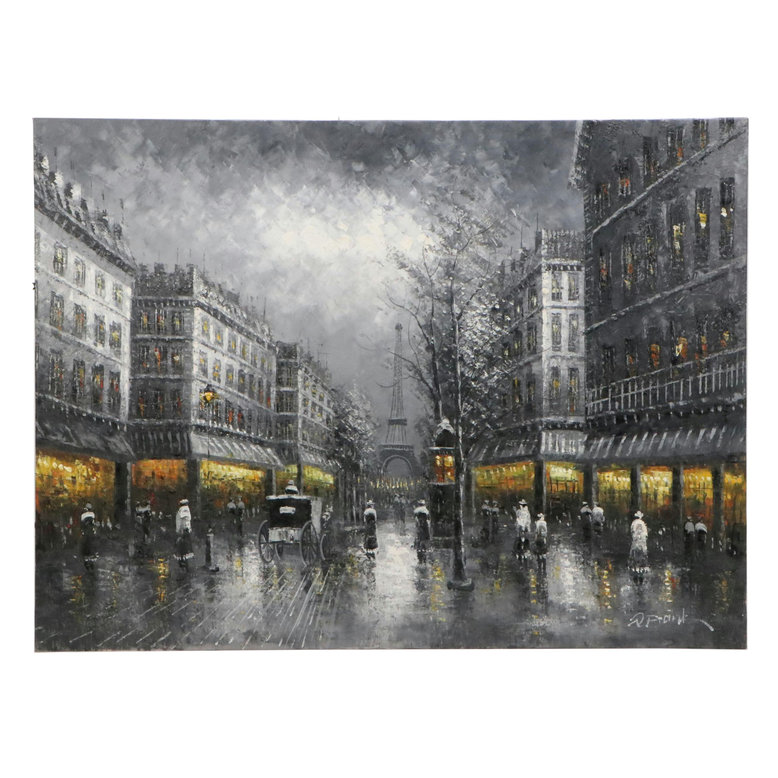 Impressionistic Oil Painting of Parisian Cityscape, 21st Century