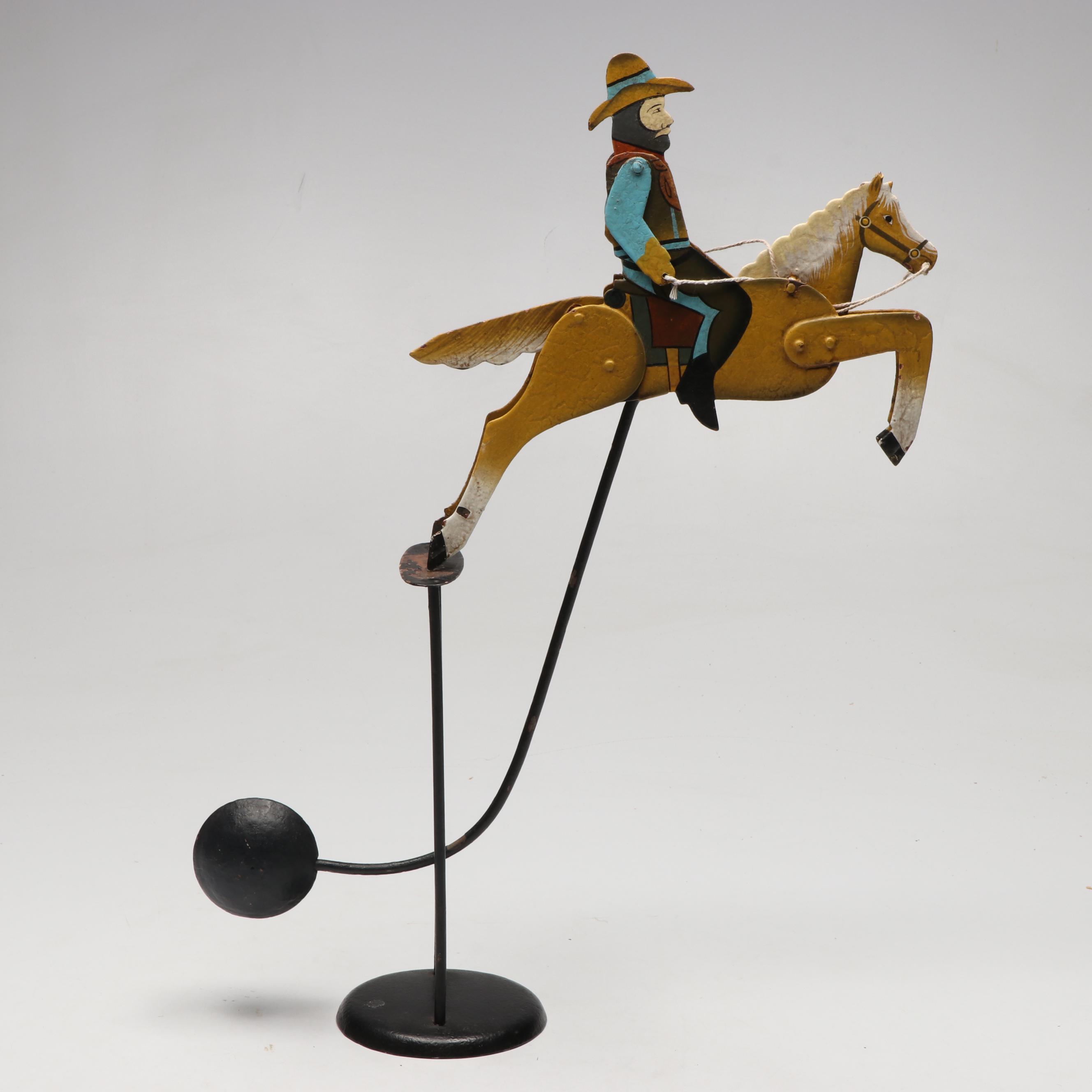Vintage Cowboy Riding Horse Skyhook Metal Balance Toy