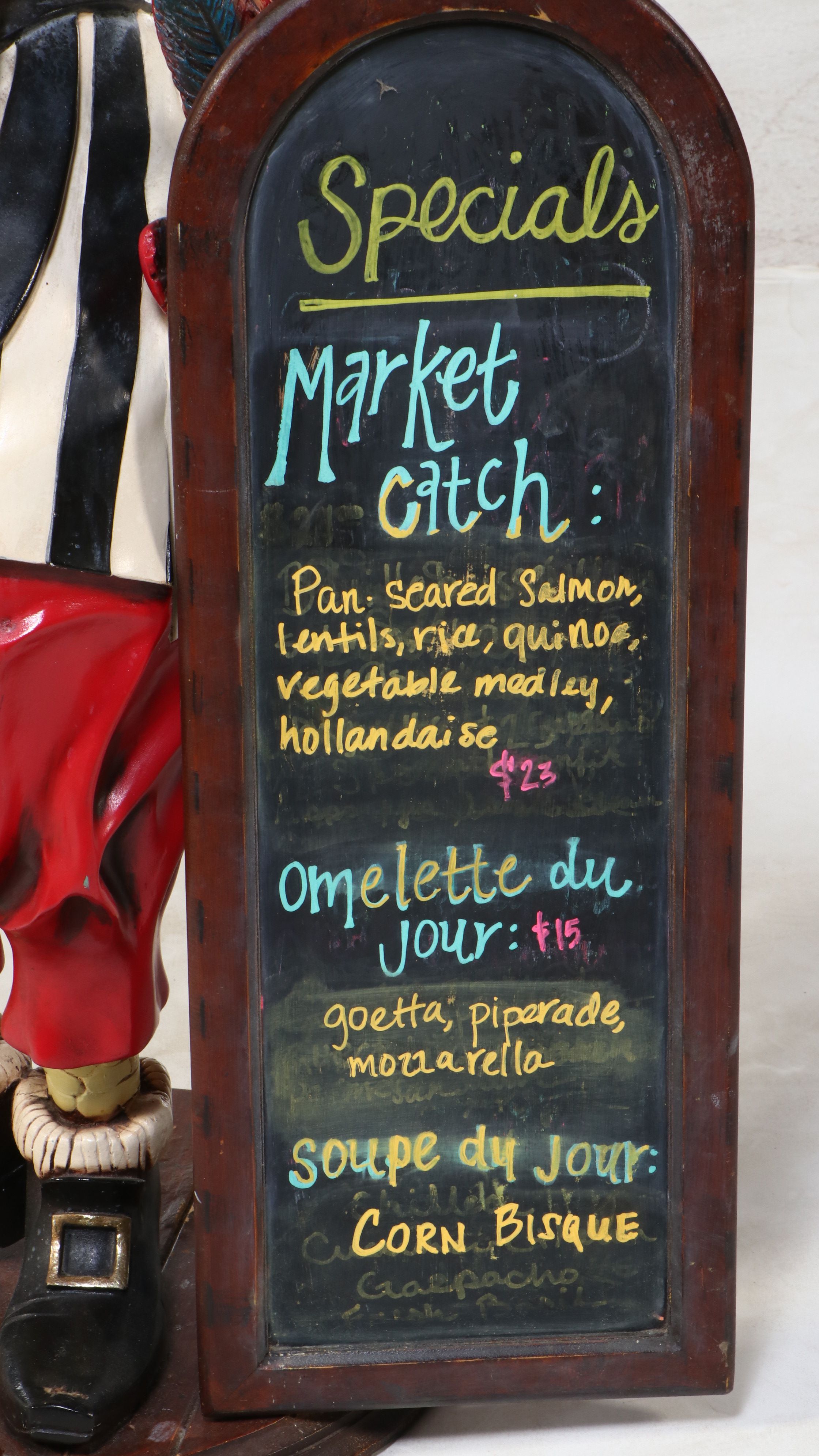 Rooster Butler Resin and Fiberglass Figure with Chalkboard Menu