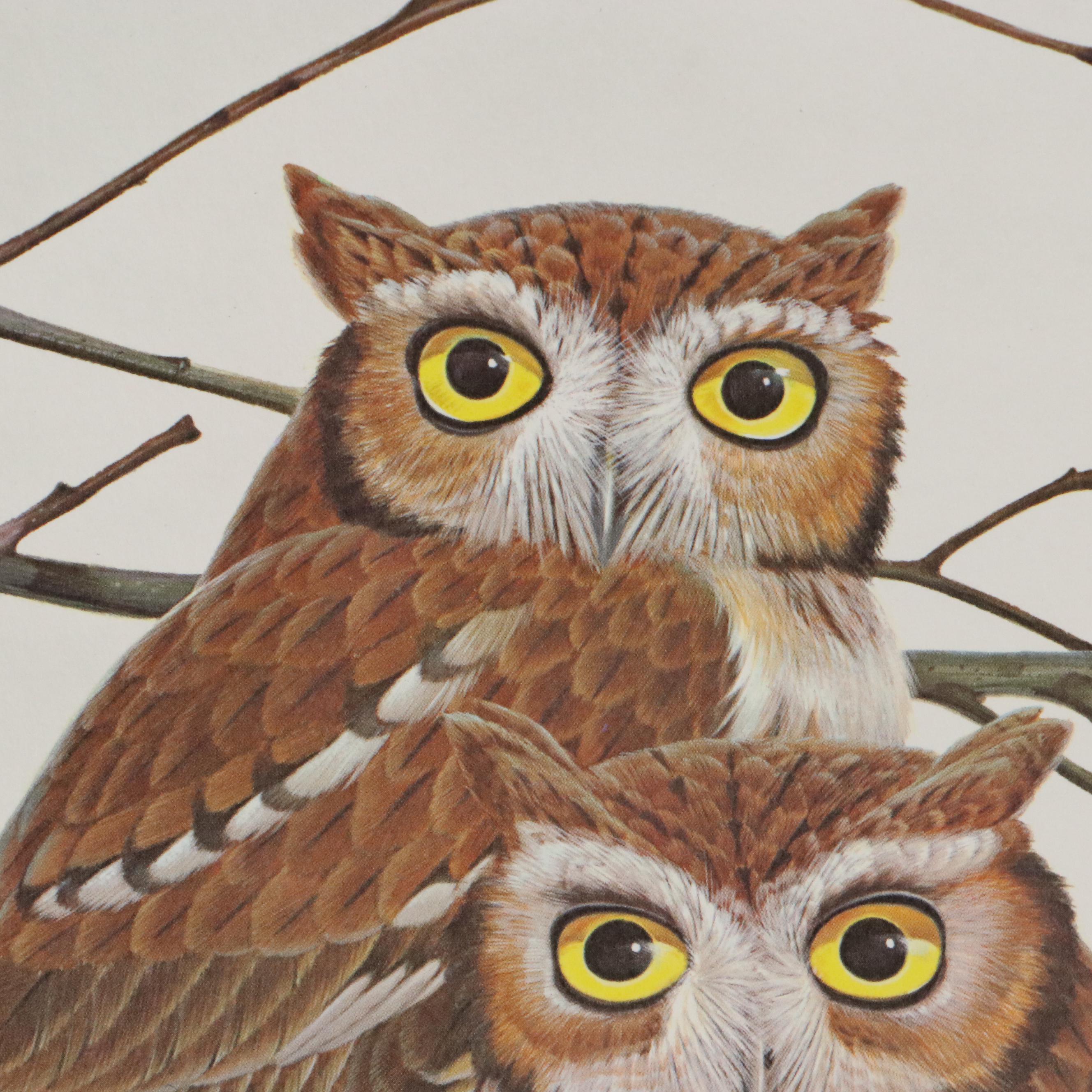 John A. Ruthven Offset Lithograph "Screech Owls," 1968